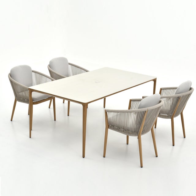 A-Eco Living Turin Outdoor Dining Table and 4 Chairs, Gray/White