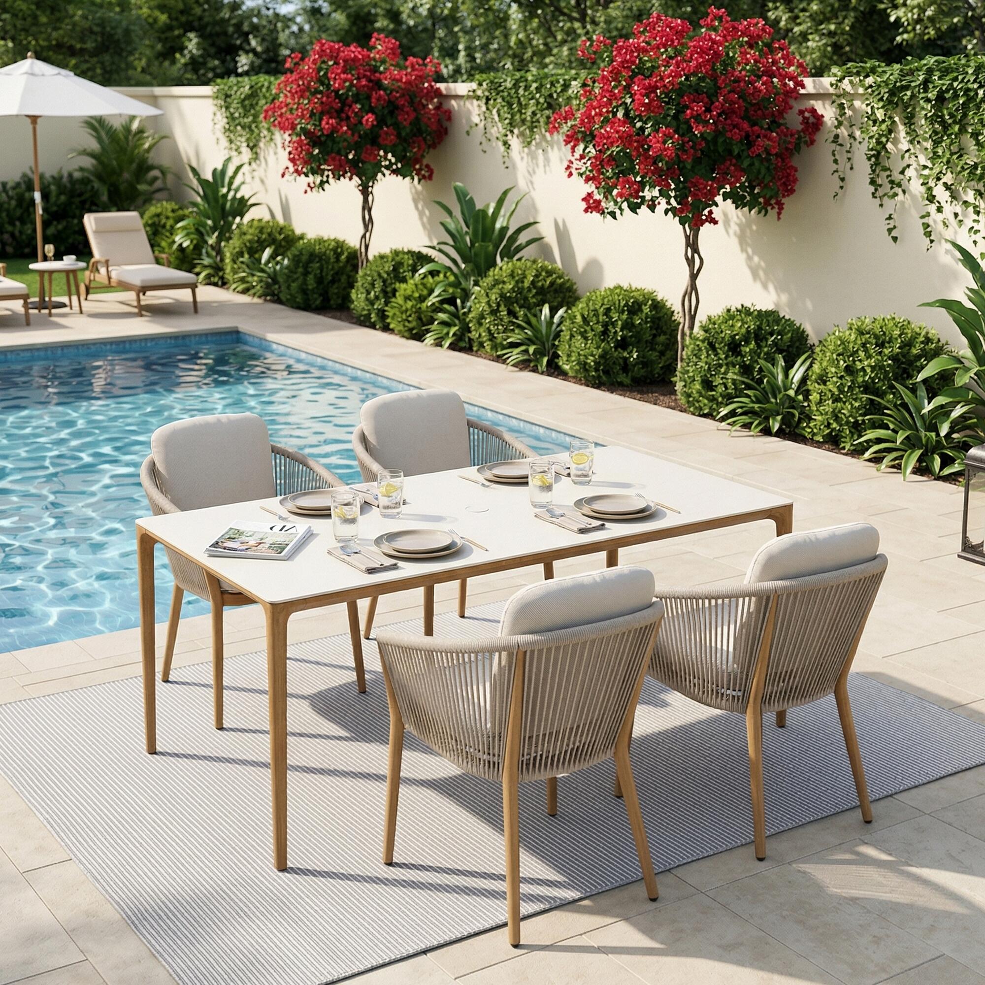 A-Eco Living Turin Outdoor Dining Table and 4 Chairs, , large
