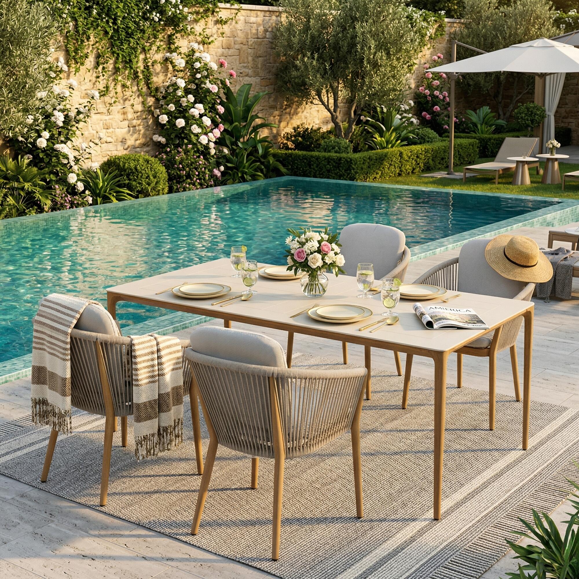 A-Eco Living Turin Outdoor Dining Table and 4 Chairs, , large