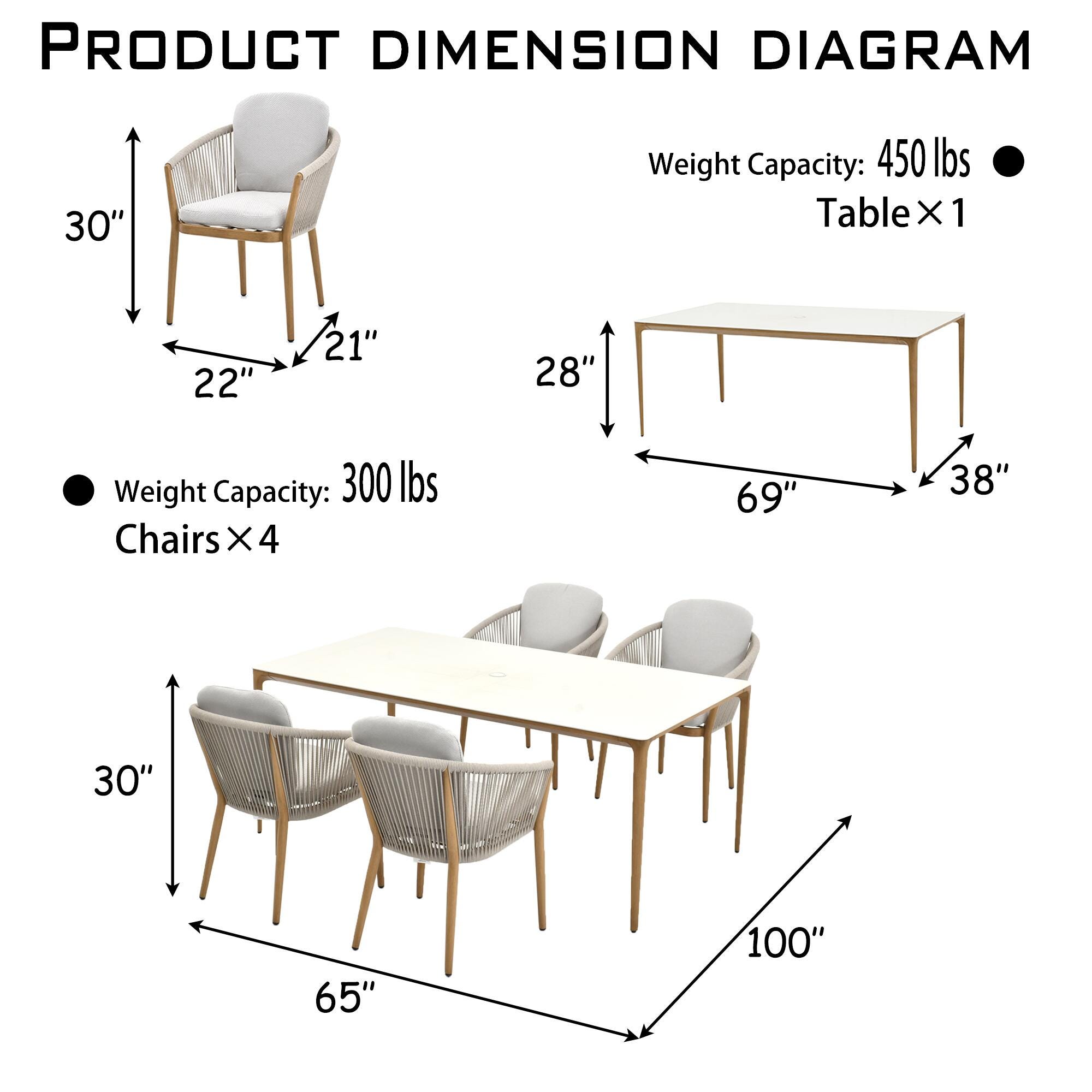 A-Eco Living Turin Outdoor Dining Table and 4 Chairs, , large