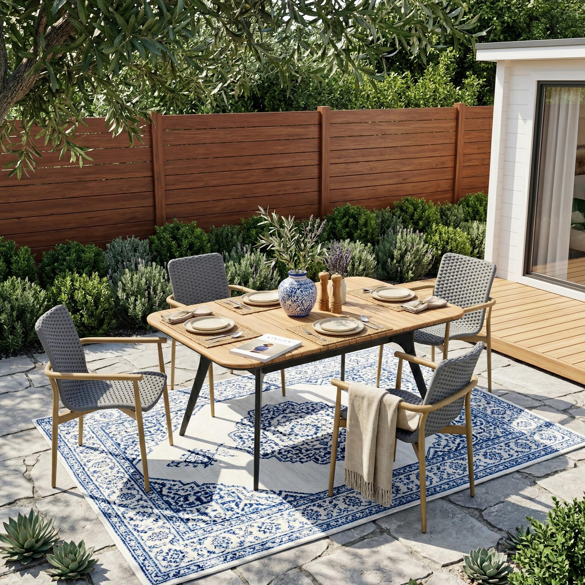 A-Eco Living Modena Outdoor Dining Table and 4 Chairs, , large