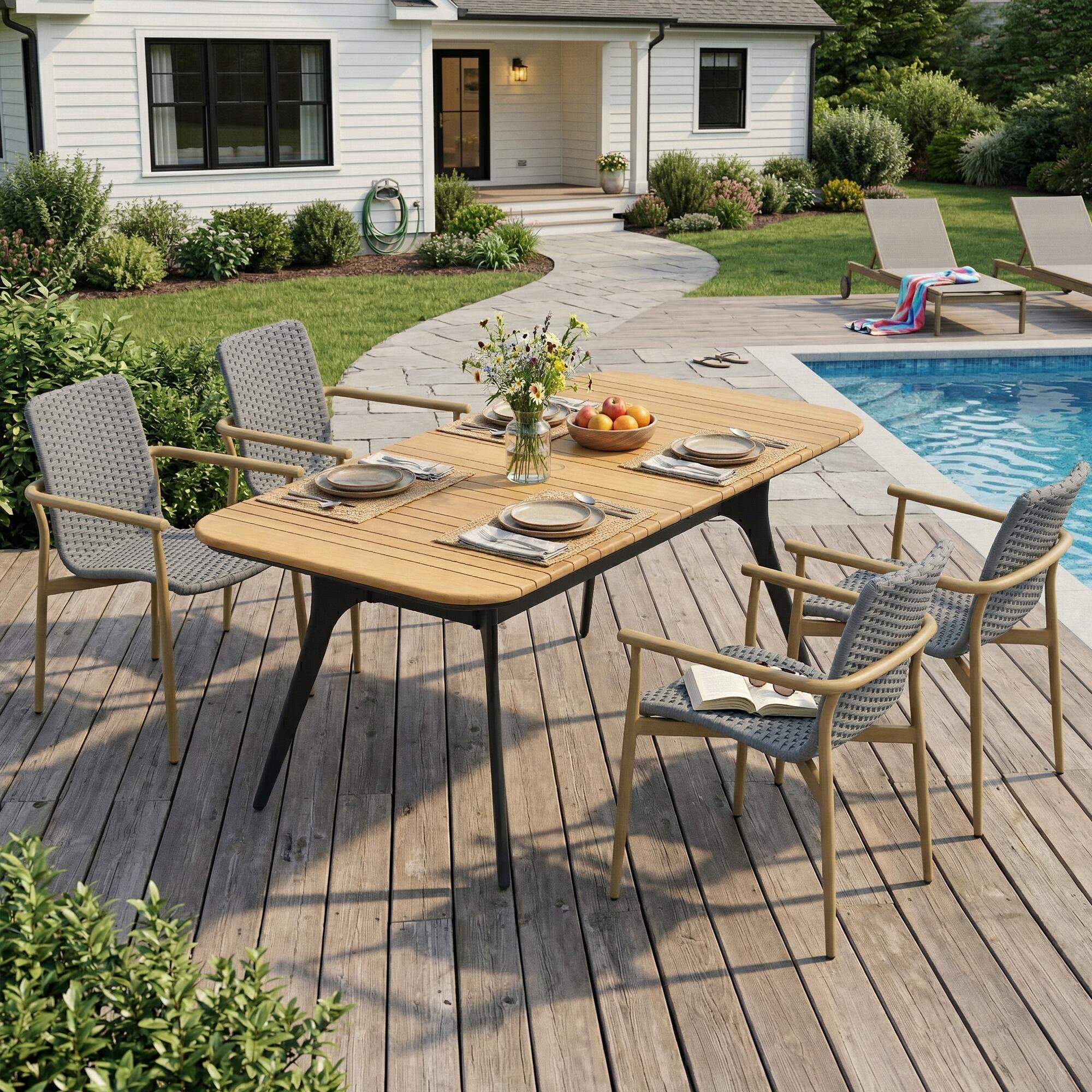 A-Eco Living Modena Outdoor Dining Table and 4 Chairs, , large