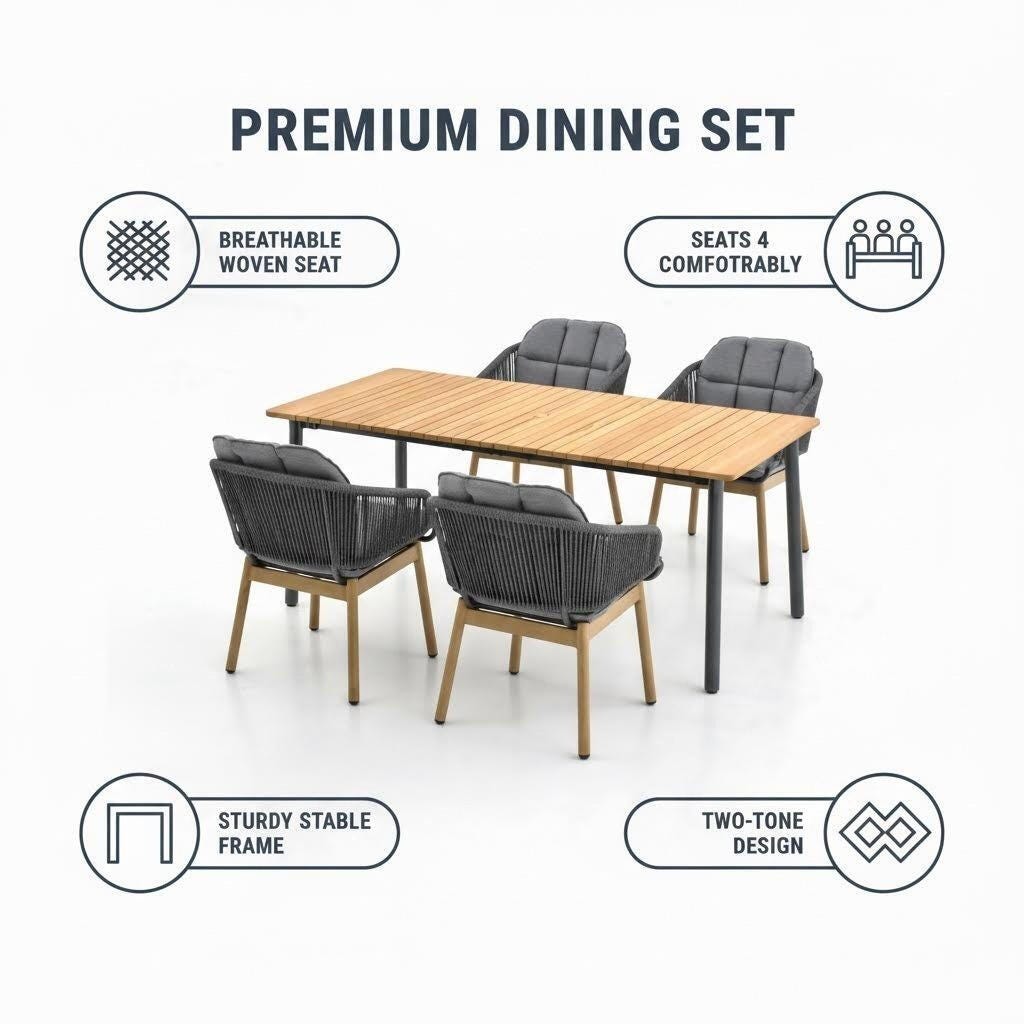 A-Eco Living Akka Outdoor Dining Table and 4 Chairs, , large