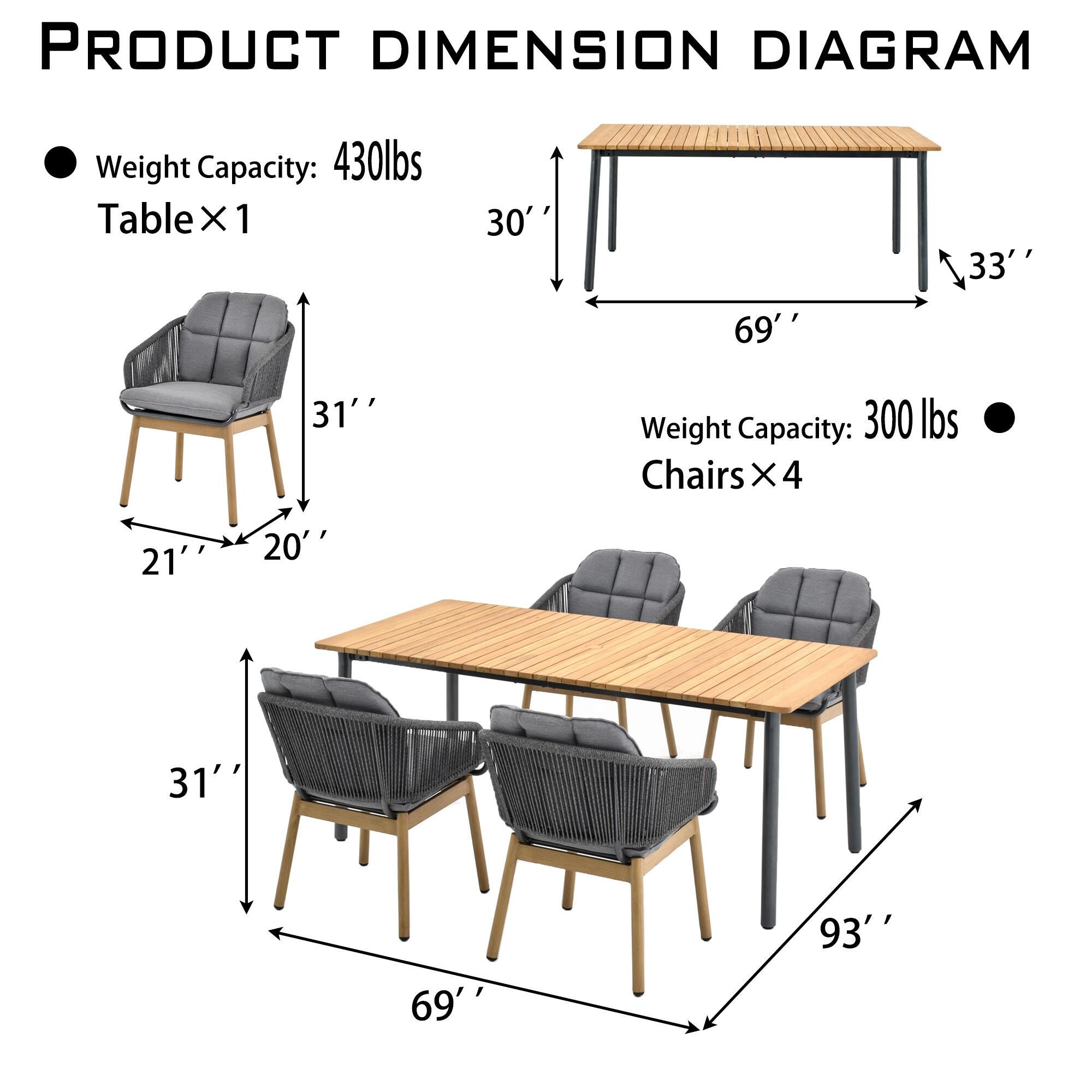 A-Eco Living Akka Outdoor Dining Table and 4 Chairs, , large