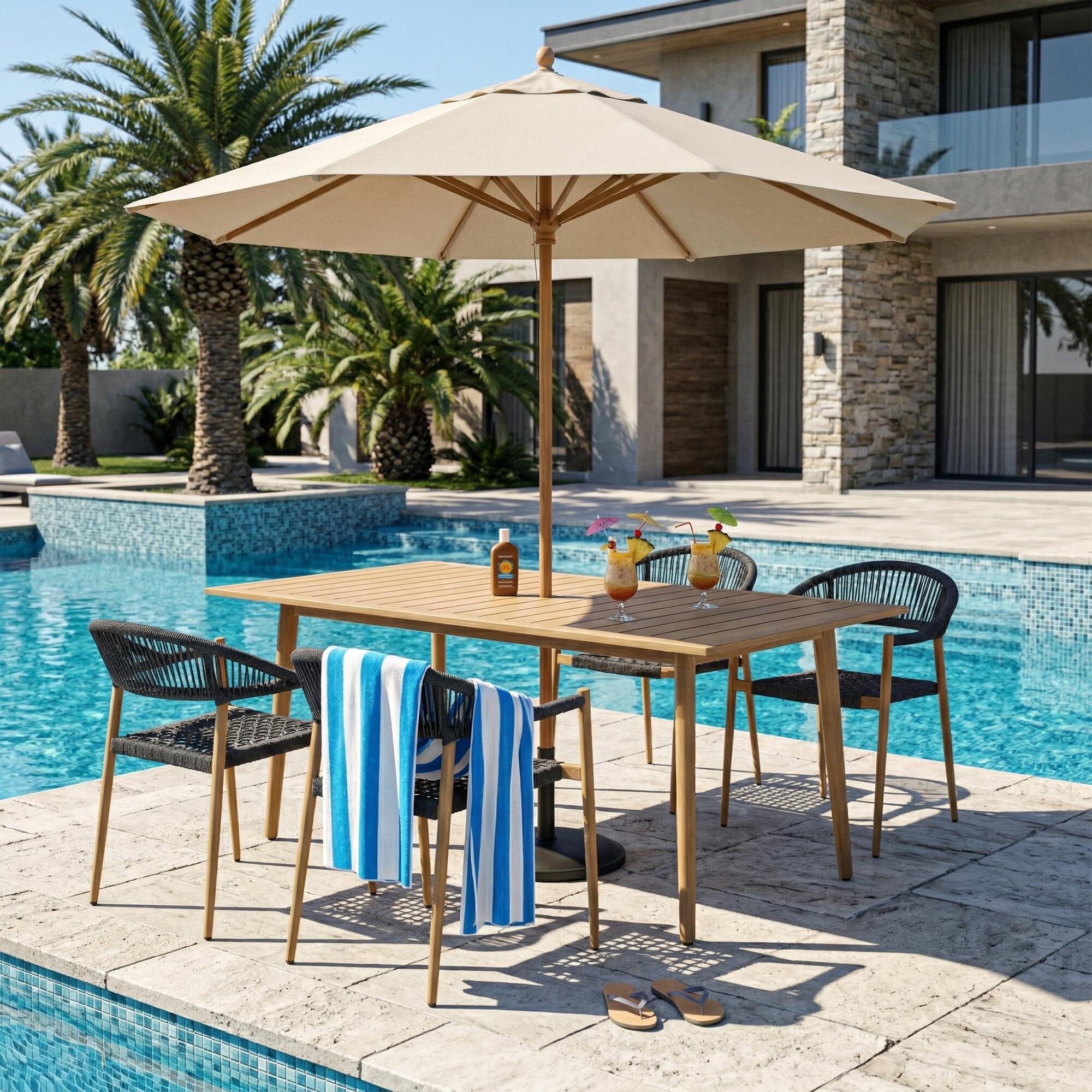 A-Eco Living Loto Outdoor Dining Table and 4 Chairs, , large