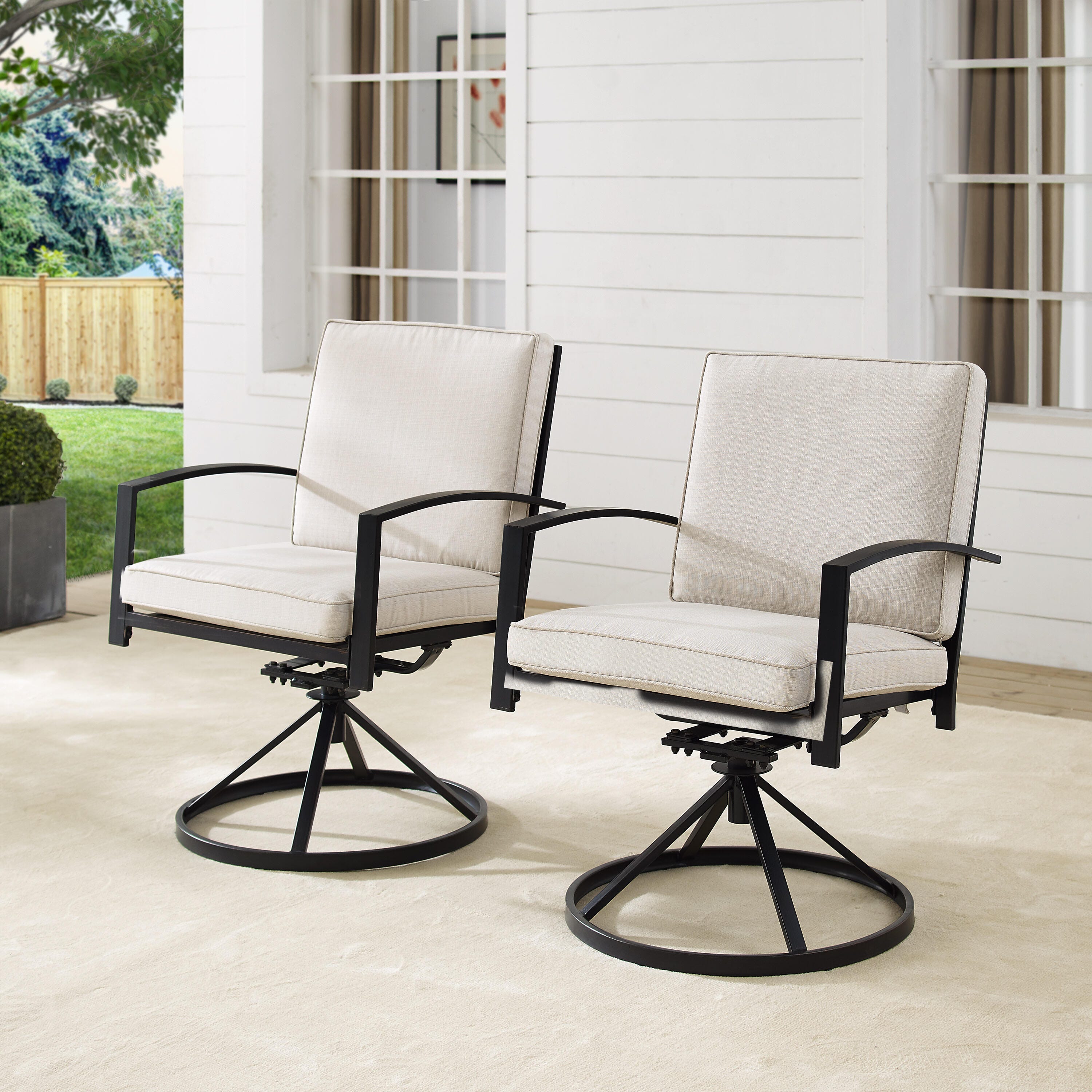 Crosley Furniture Kaplan Outdoor Swivel Dining Chair (Set of 2), Oatmeal, rollover