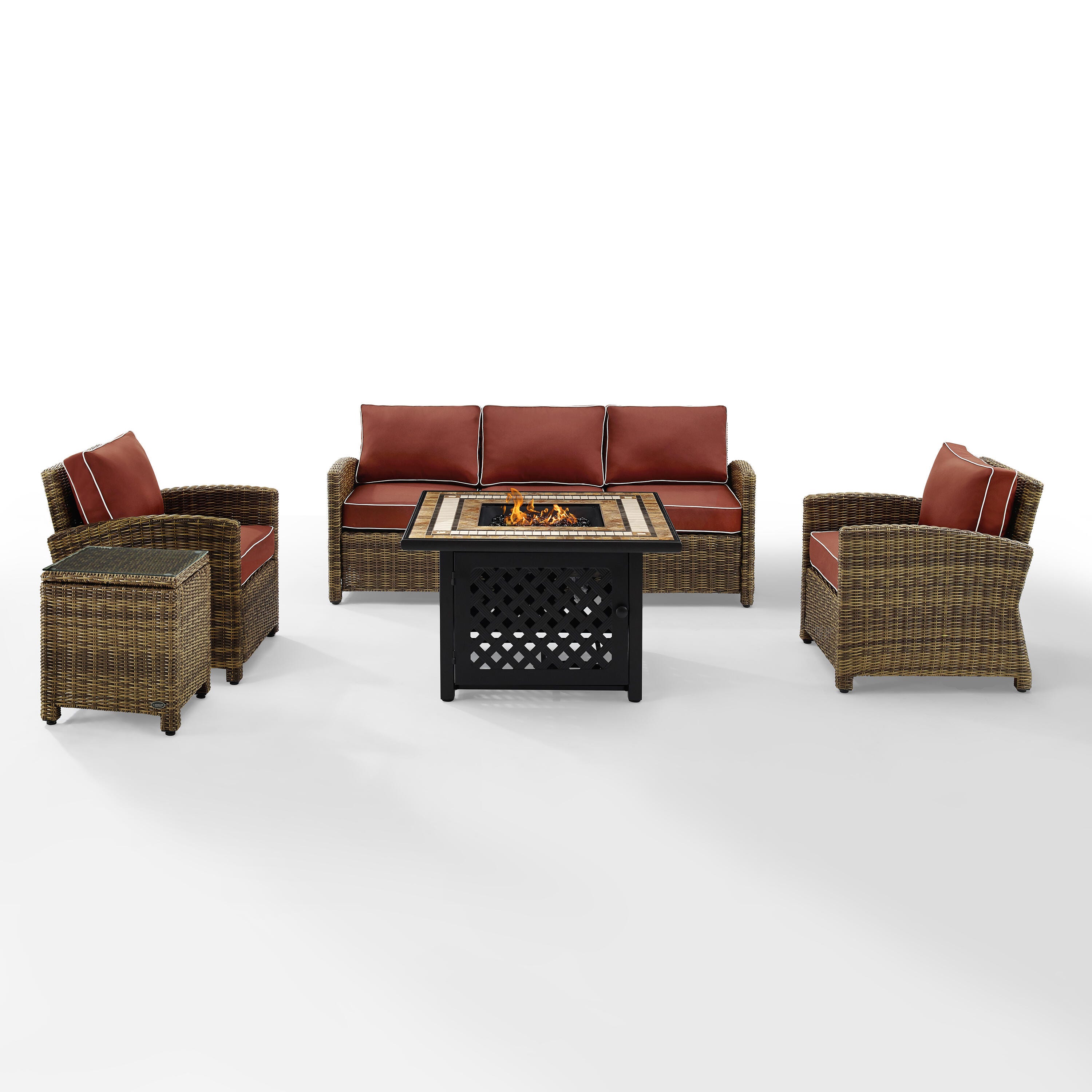 Bradenton 5Pc Outdoor Wicker Sofa Set W/Fire Table, , large