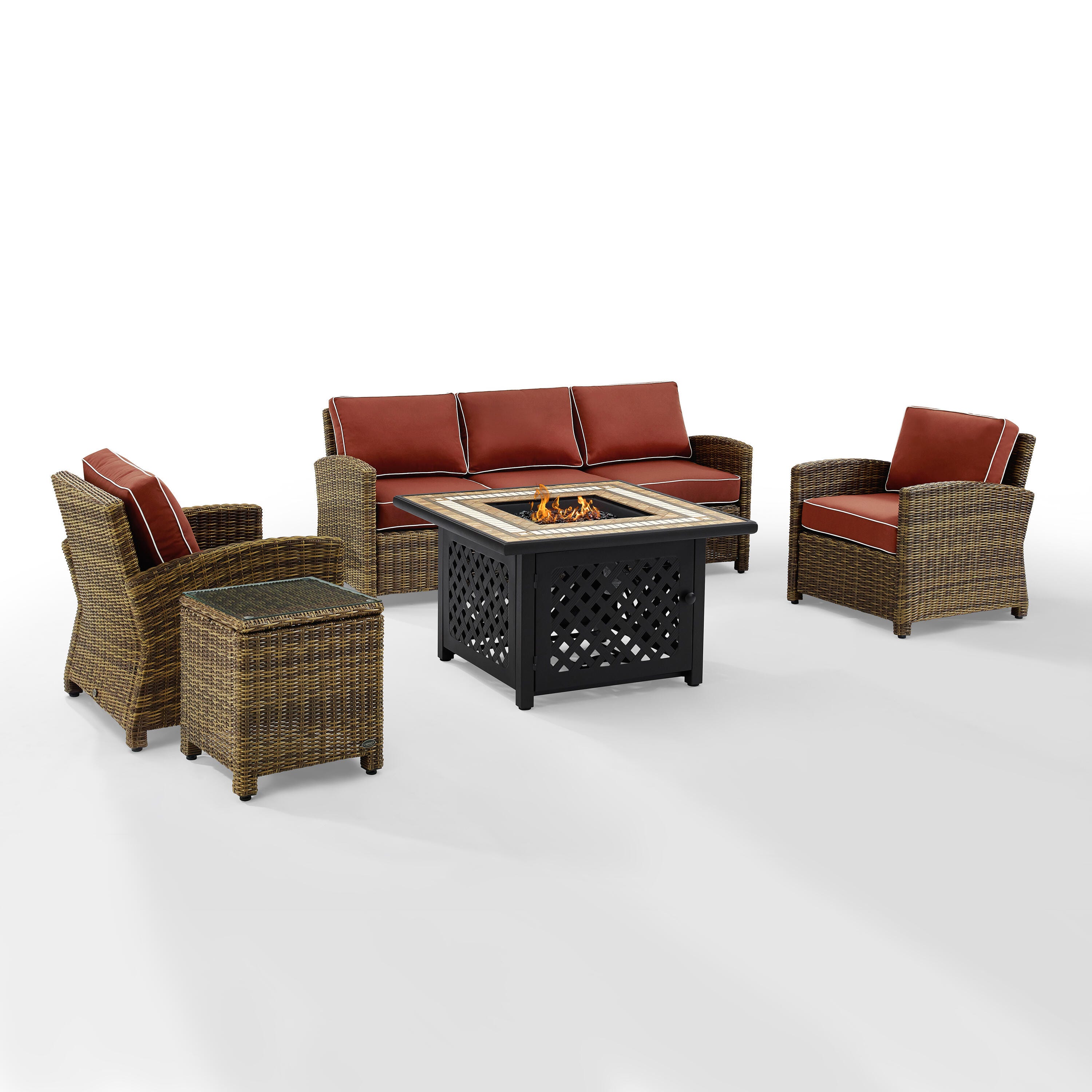 Bradenton 5Pc Outdoor Wicker Sofa Set W/Fire Table, , large