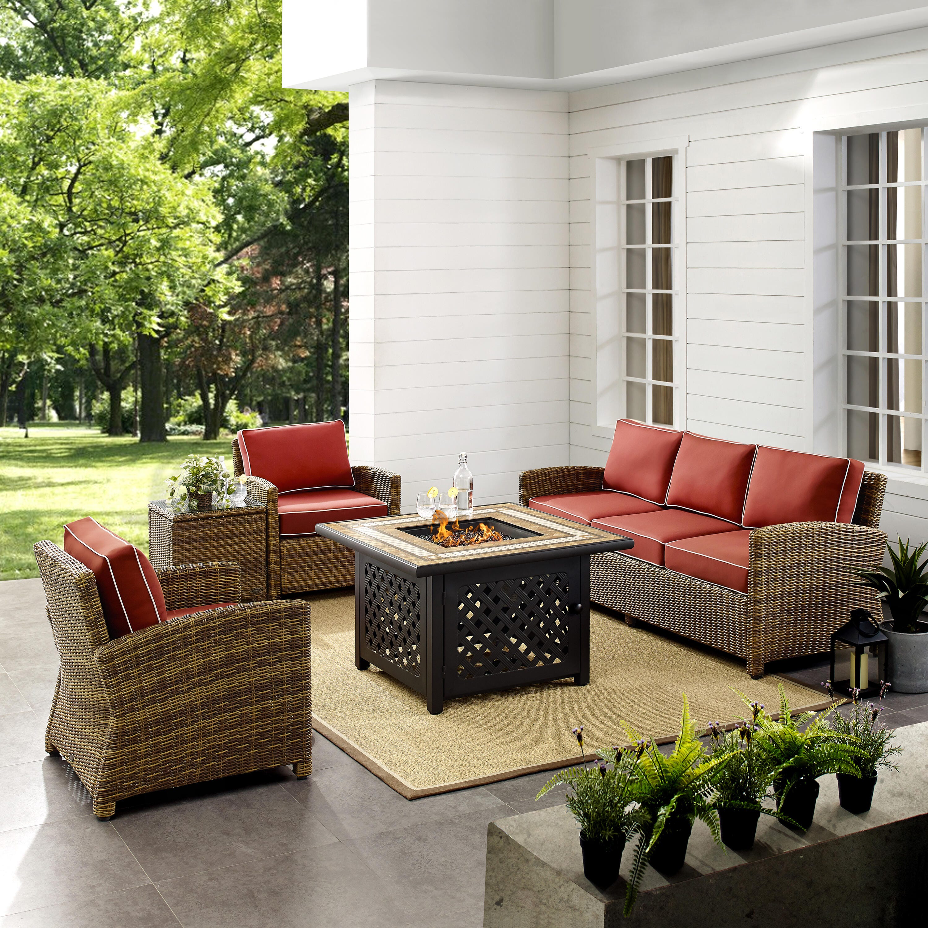Bradenton 5Pc Outdoor Wicker Sofa Set W/Fire Table, , large