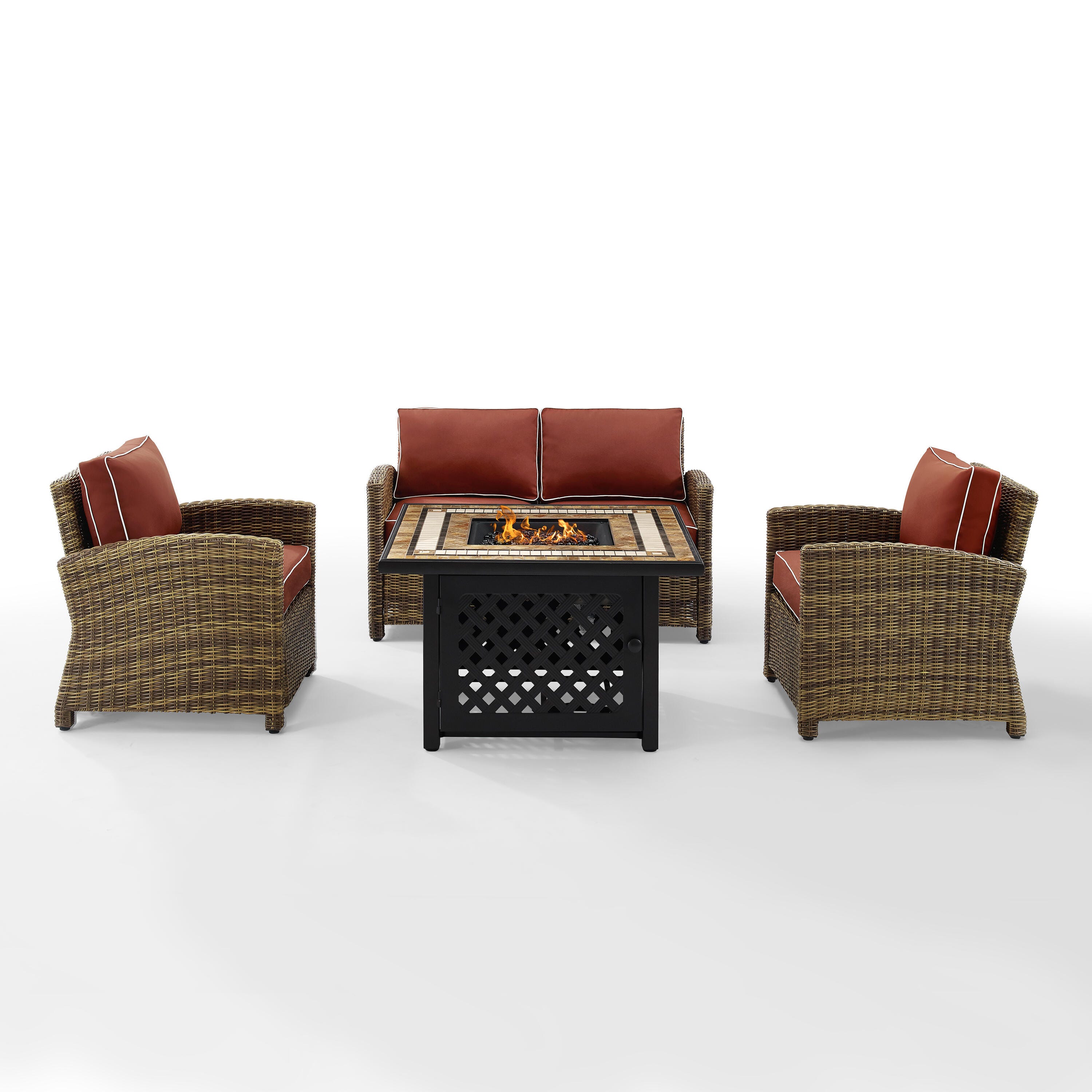 Bradenton 4Pc Outdoor Wicker Conversation Set W/Fire Table, , large