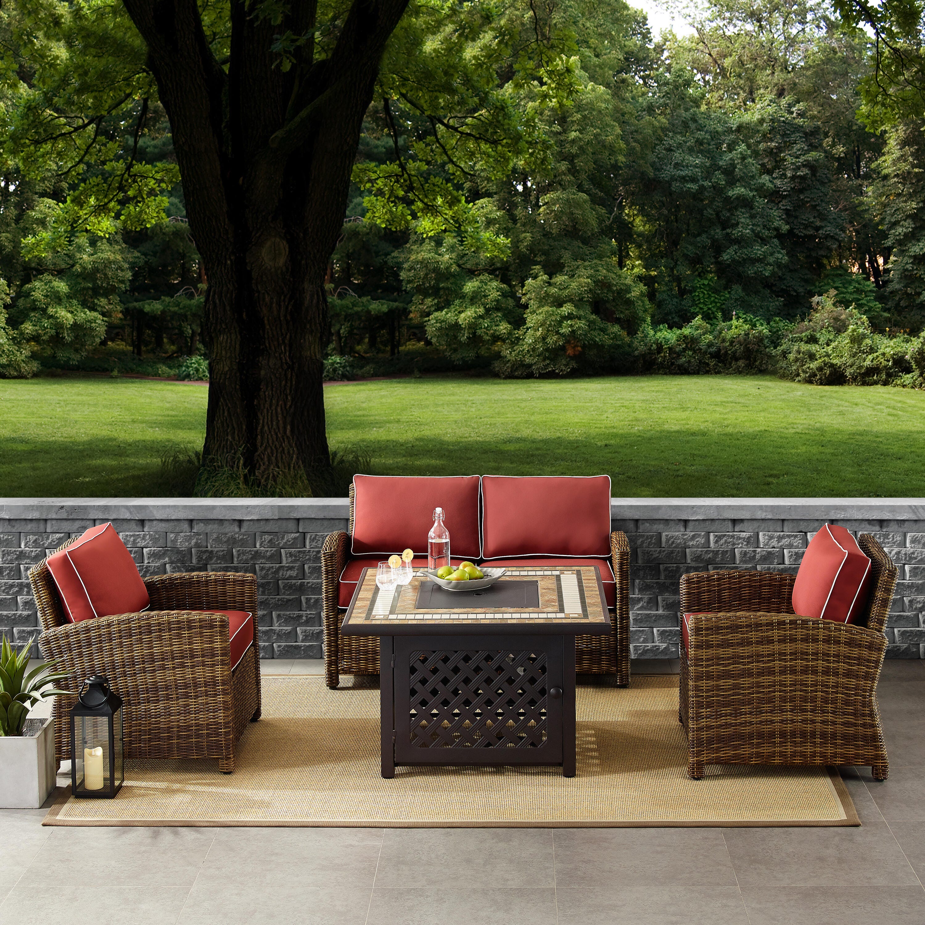 Bradenton 4Pc Outdoor Wicker Conversation Set W/Fire Table, , large