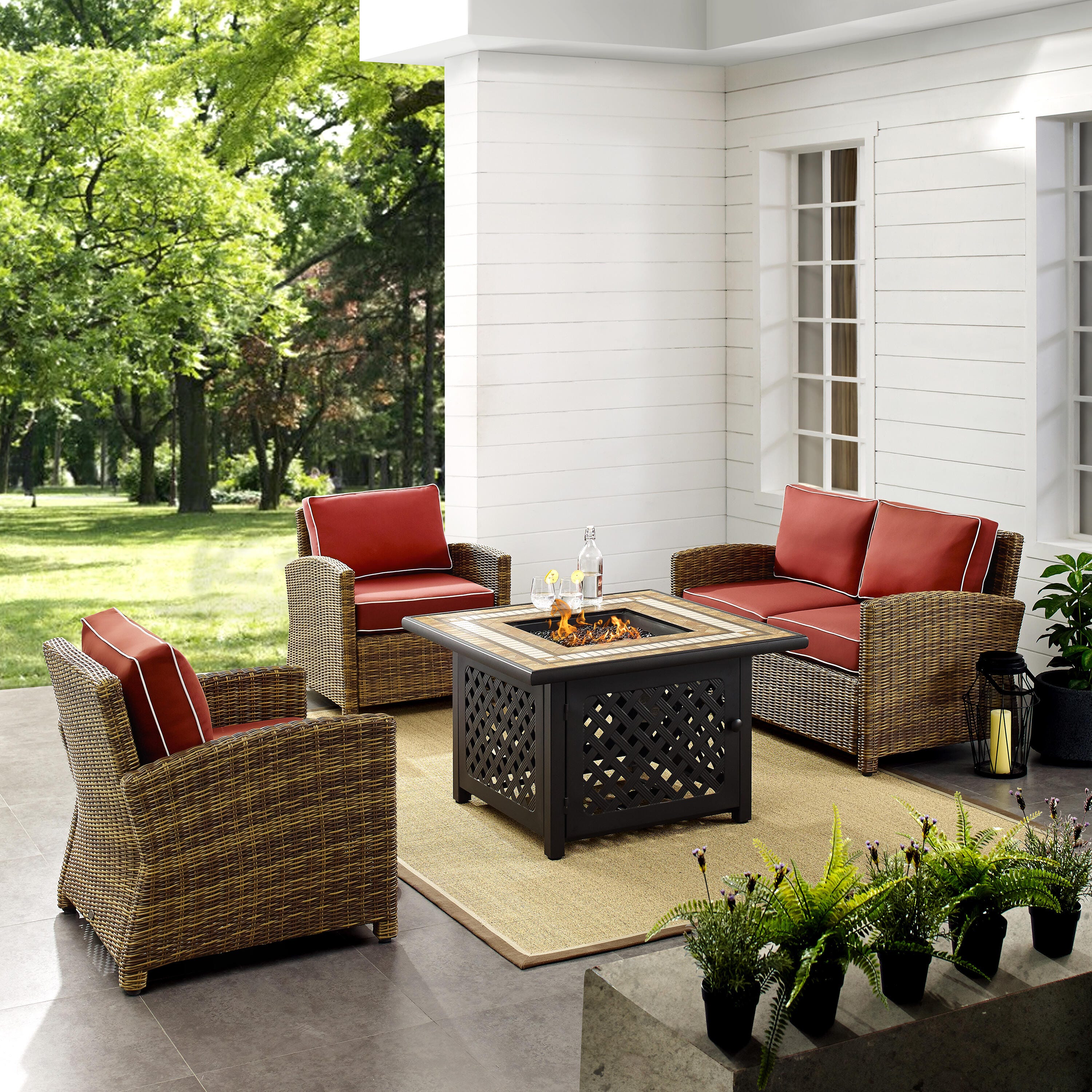 Bradenton 4Pc Outdoor Wicker Conversation Set W/Fire Table, , large