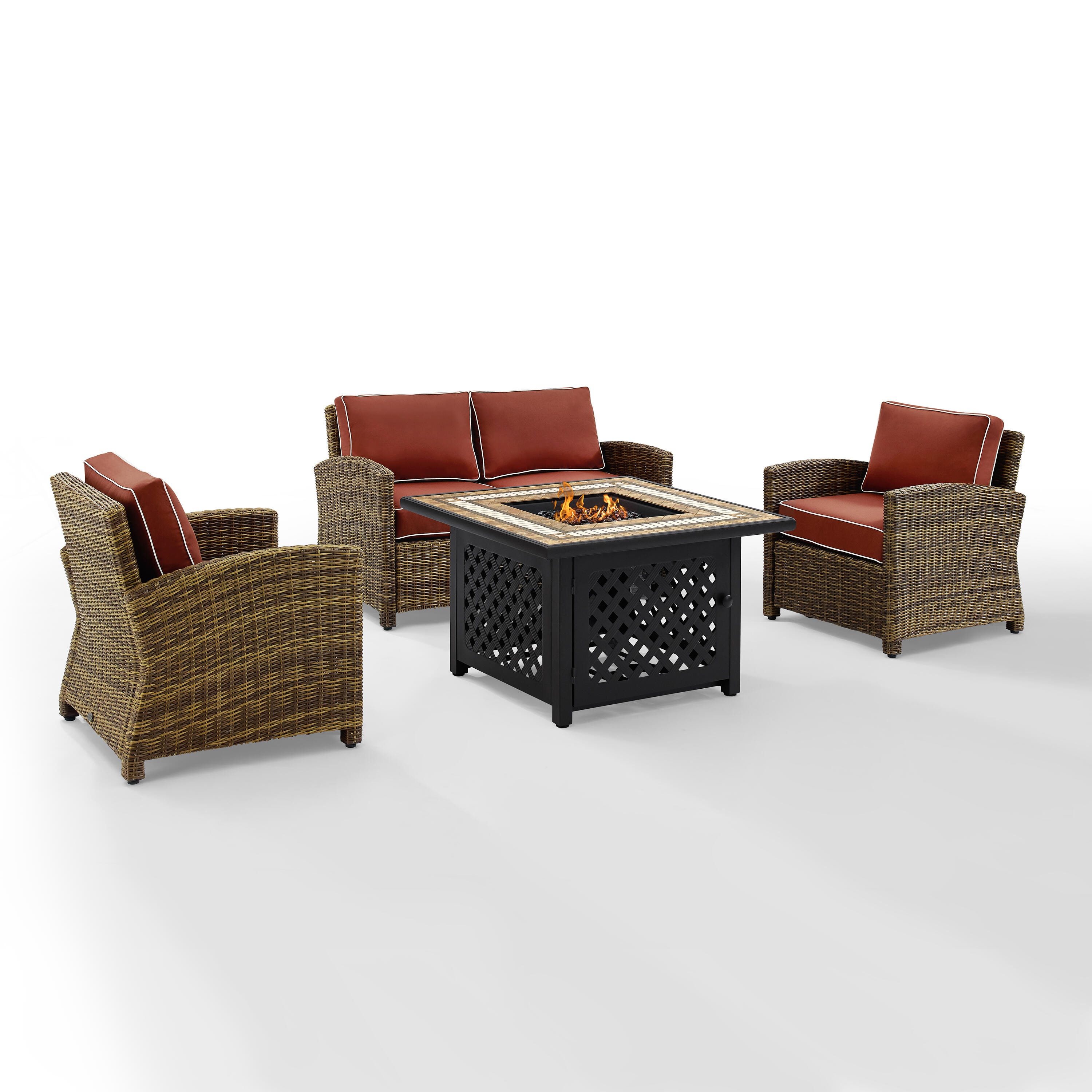 Bradenton 4Pc Outdoor Wicker Conversation Set W/Fire Table, , large