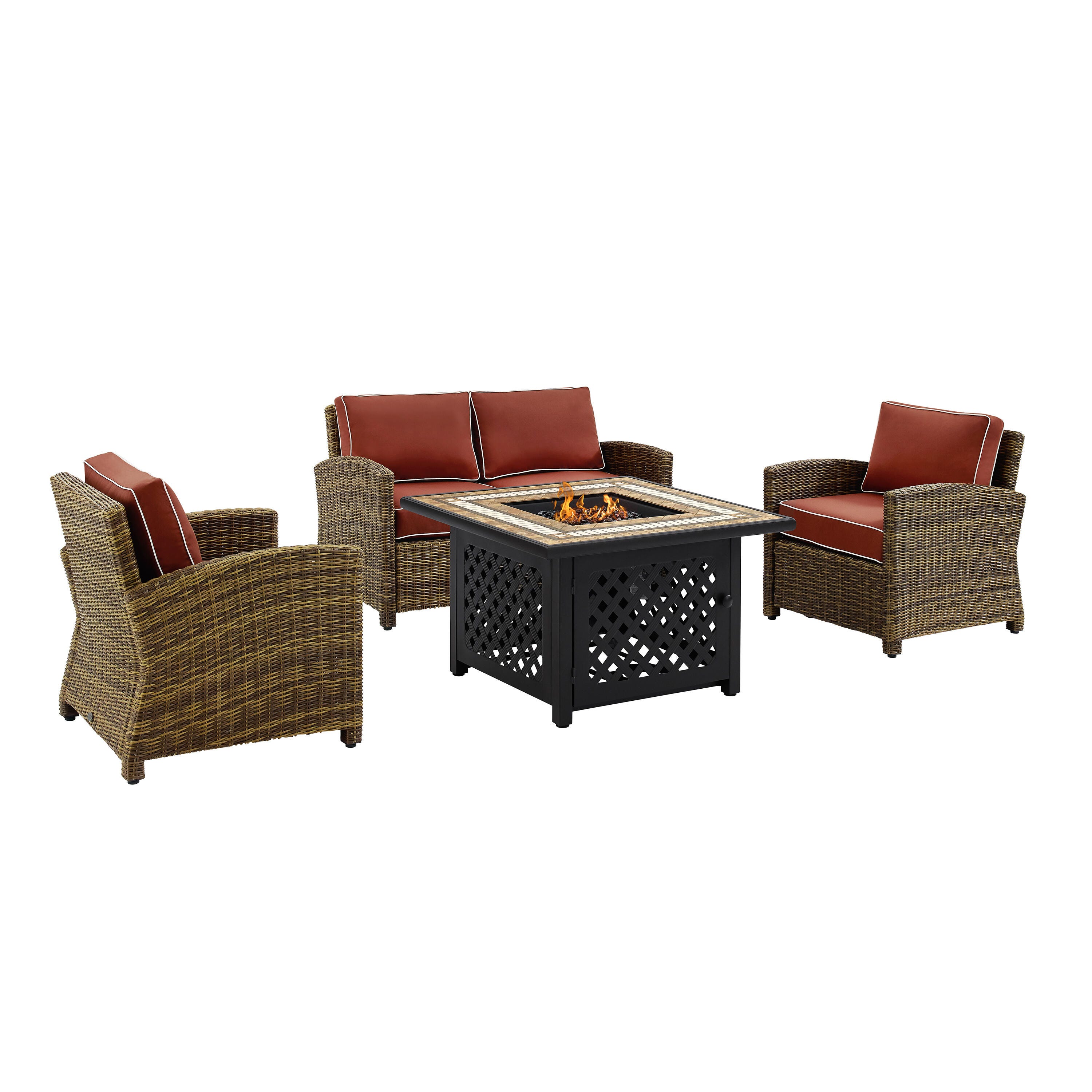 Bradenton 4Pc Outdoor Wicker Conversation Set W/Fire Table, , large