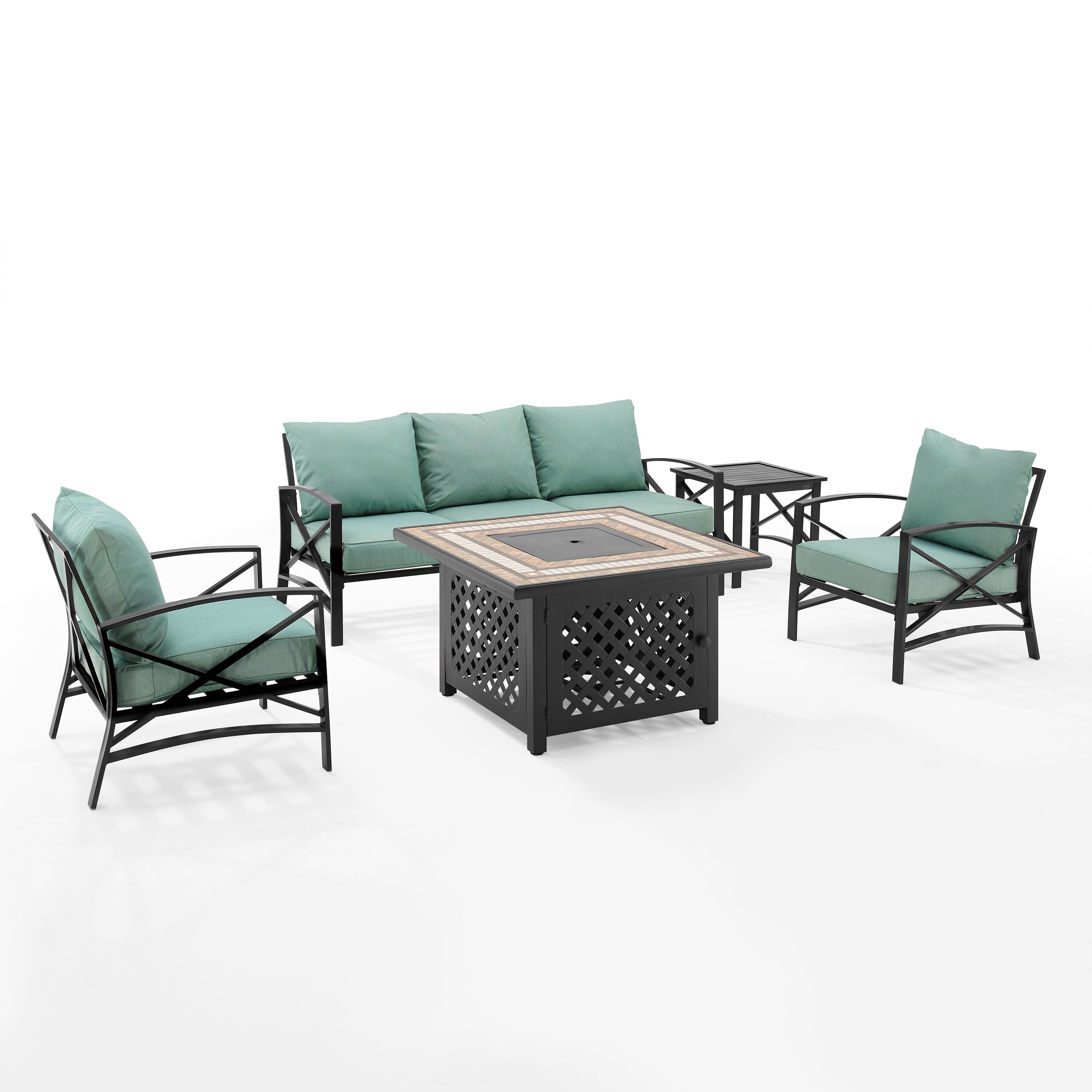 Kaplan 5Pc Outdoor Metal Sofa Set W/Fire Table, , large