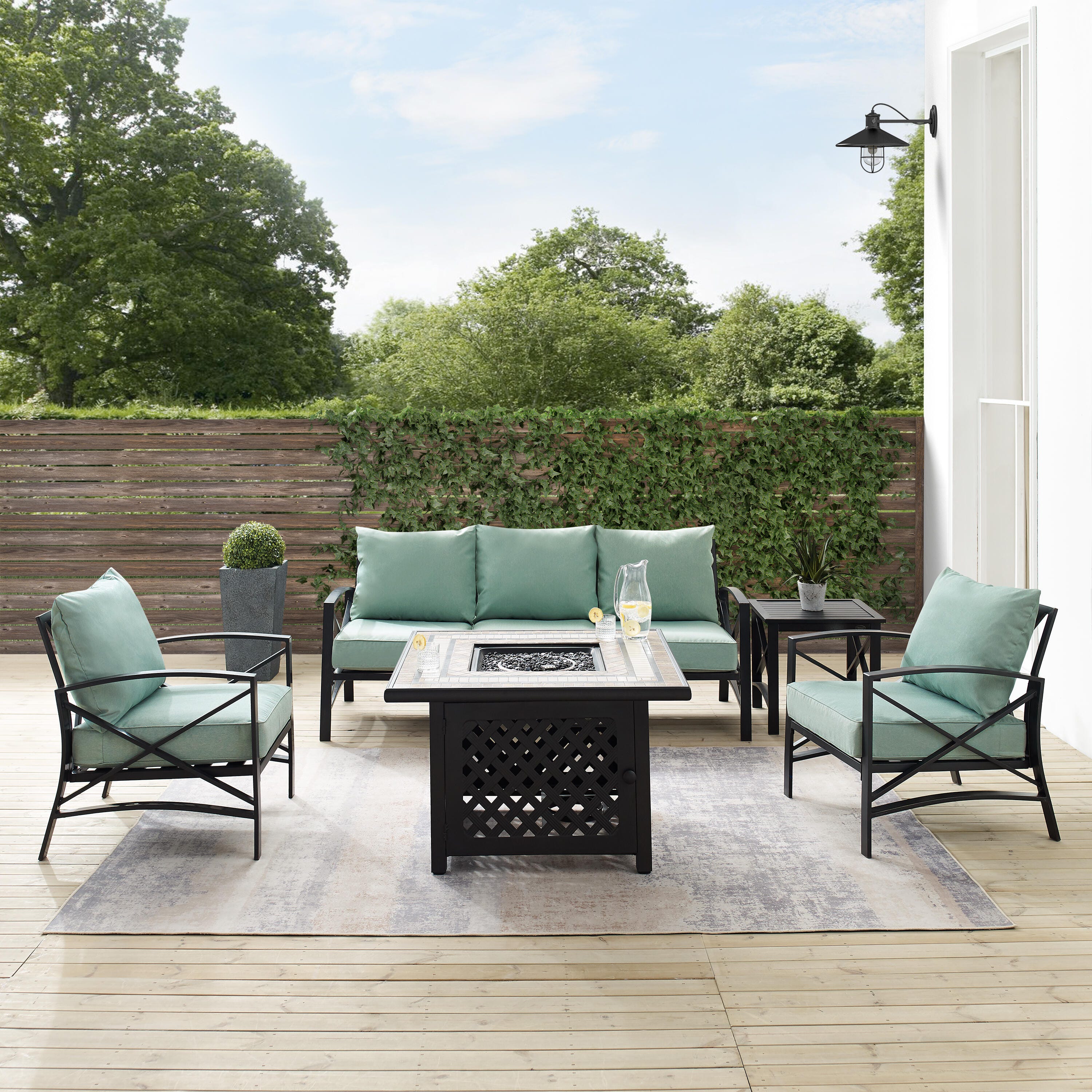 Kaplan 5Pc Outdoor Metal Sofa Set W/Fire Table, , large