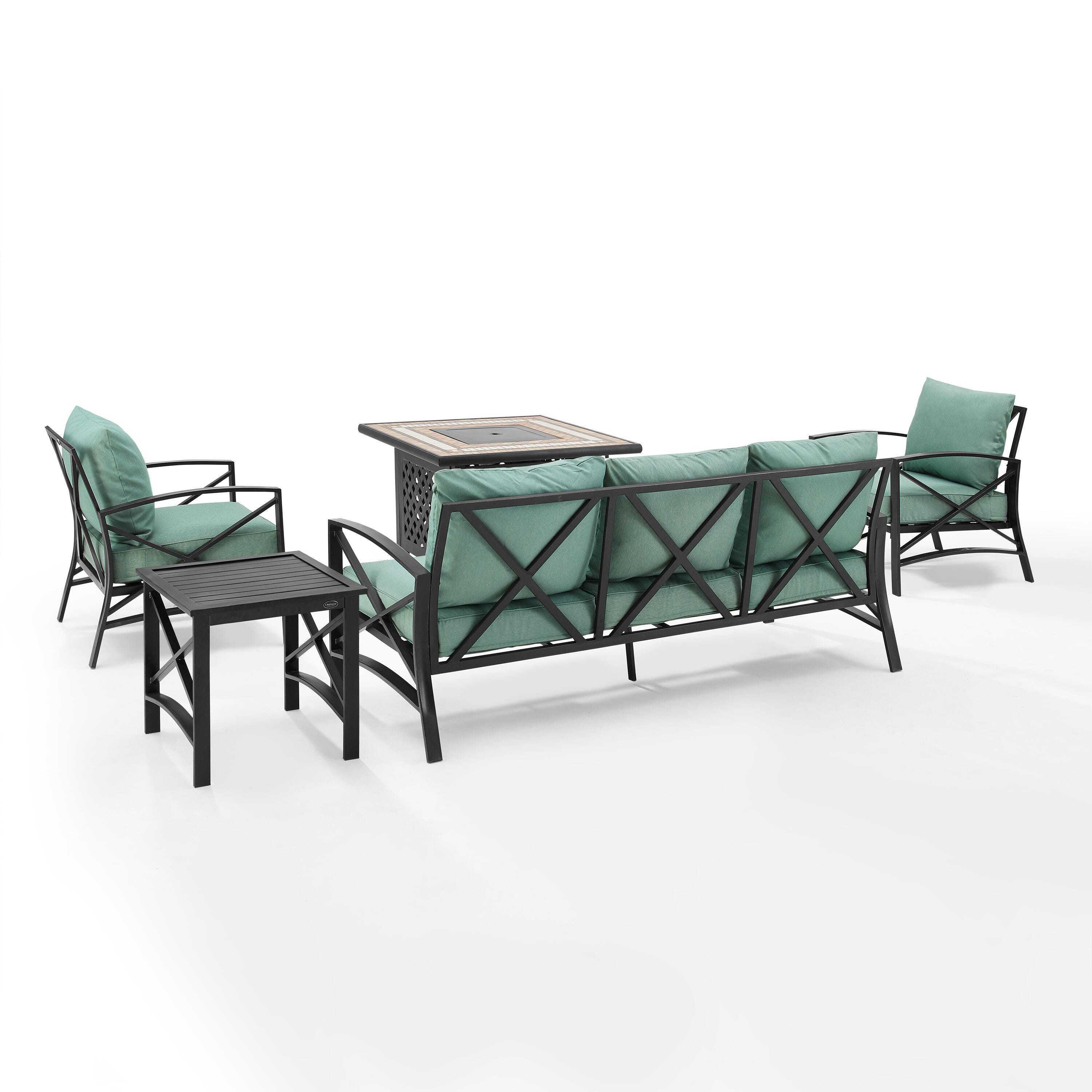 Kaplan 5Pc Outdoor Metal Sofa Set W/Fire Table, , large