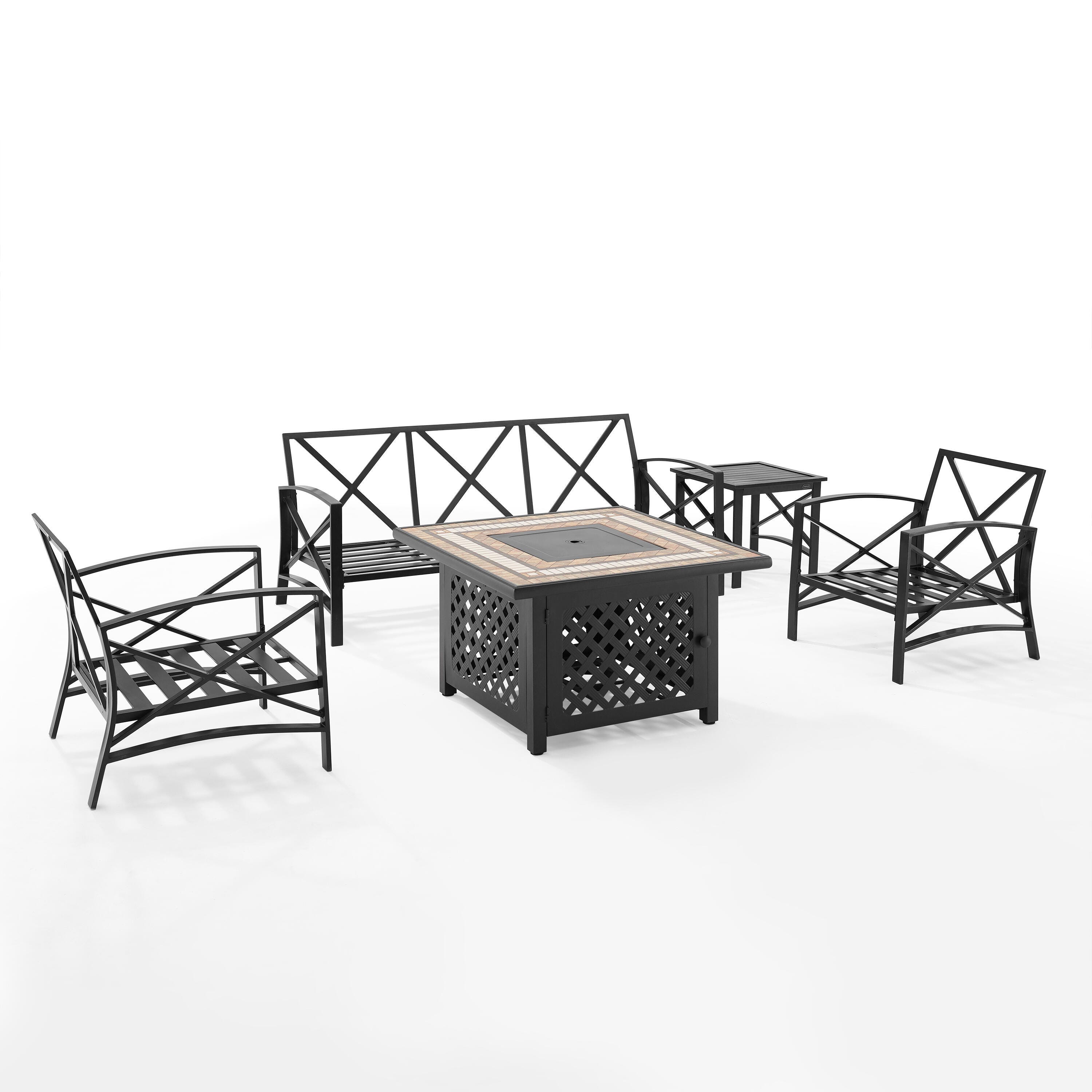 Kaplan 5Pc Outdoor Metal Sofa Set W/Fire Table, , large