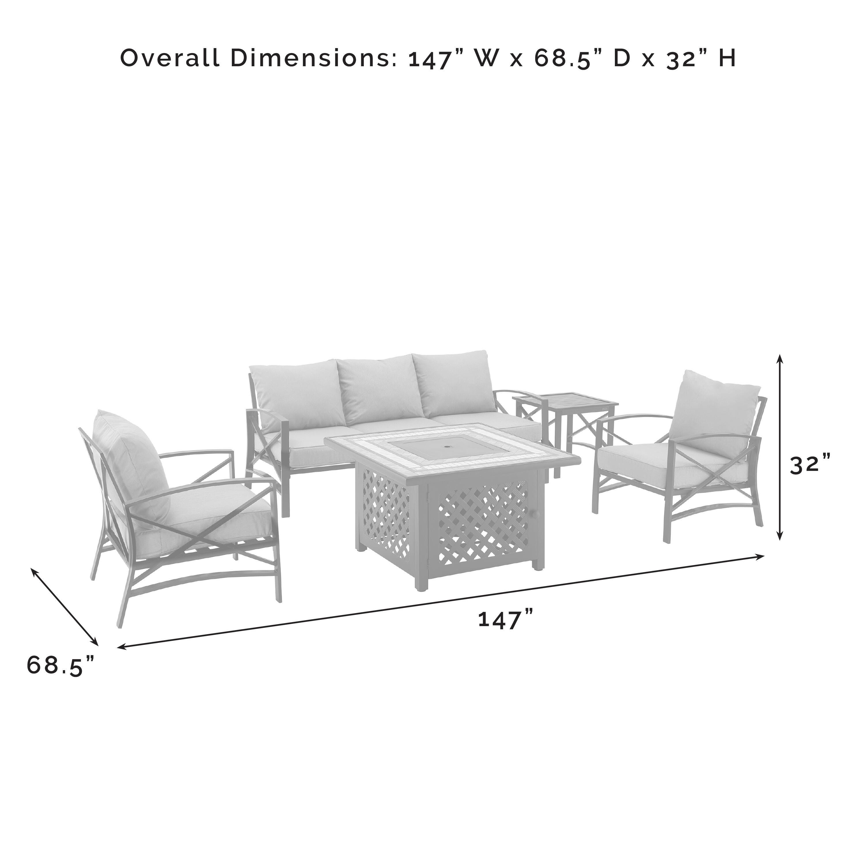 Kaplan 5Pc Outdoor Metal Sofa Set W/Fire Table, , large