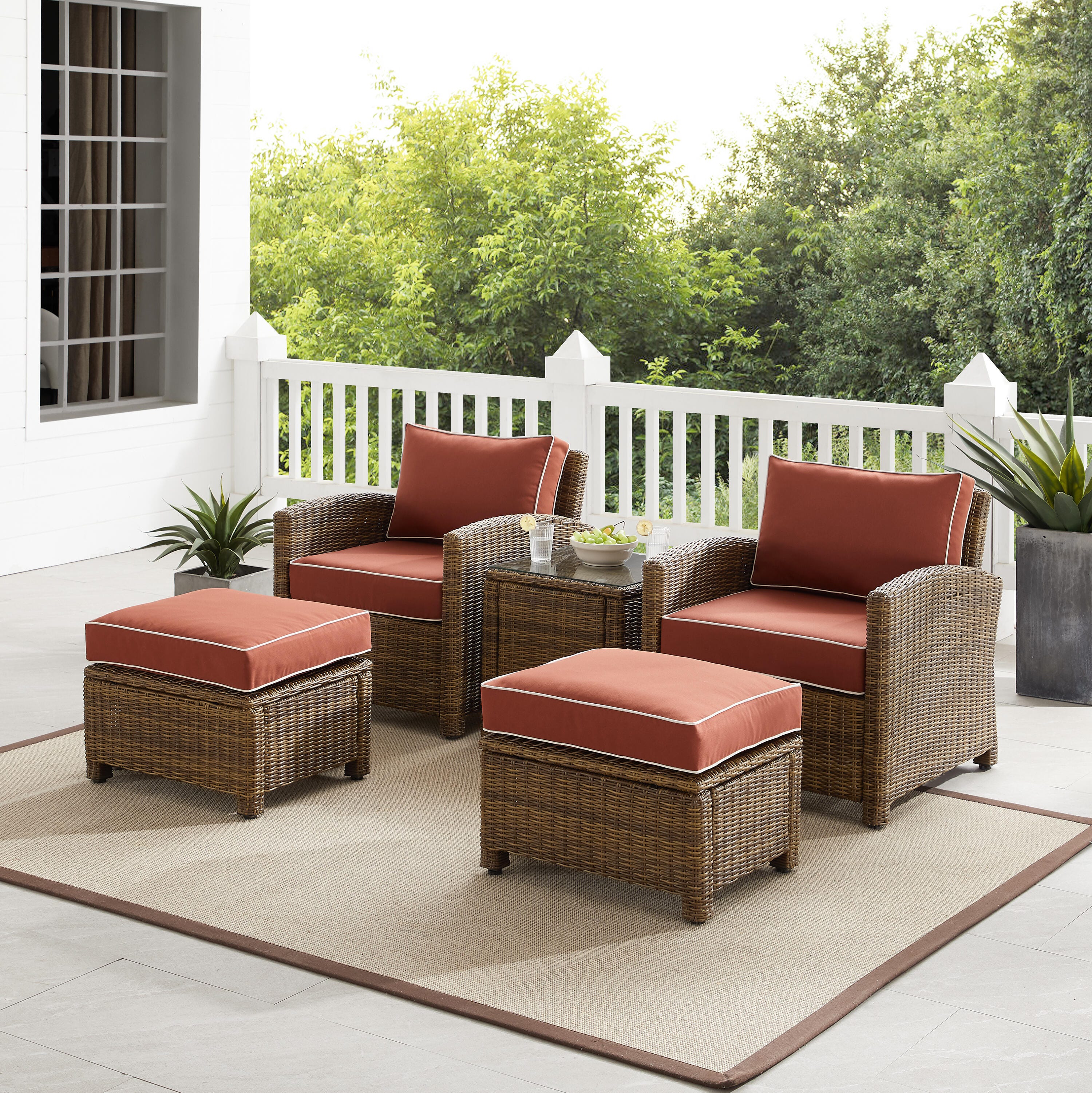 Bradenton 5Pc Outdoor Wicker Armchair Set, Sangria, rollover