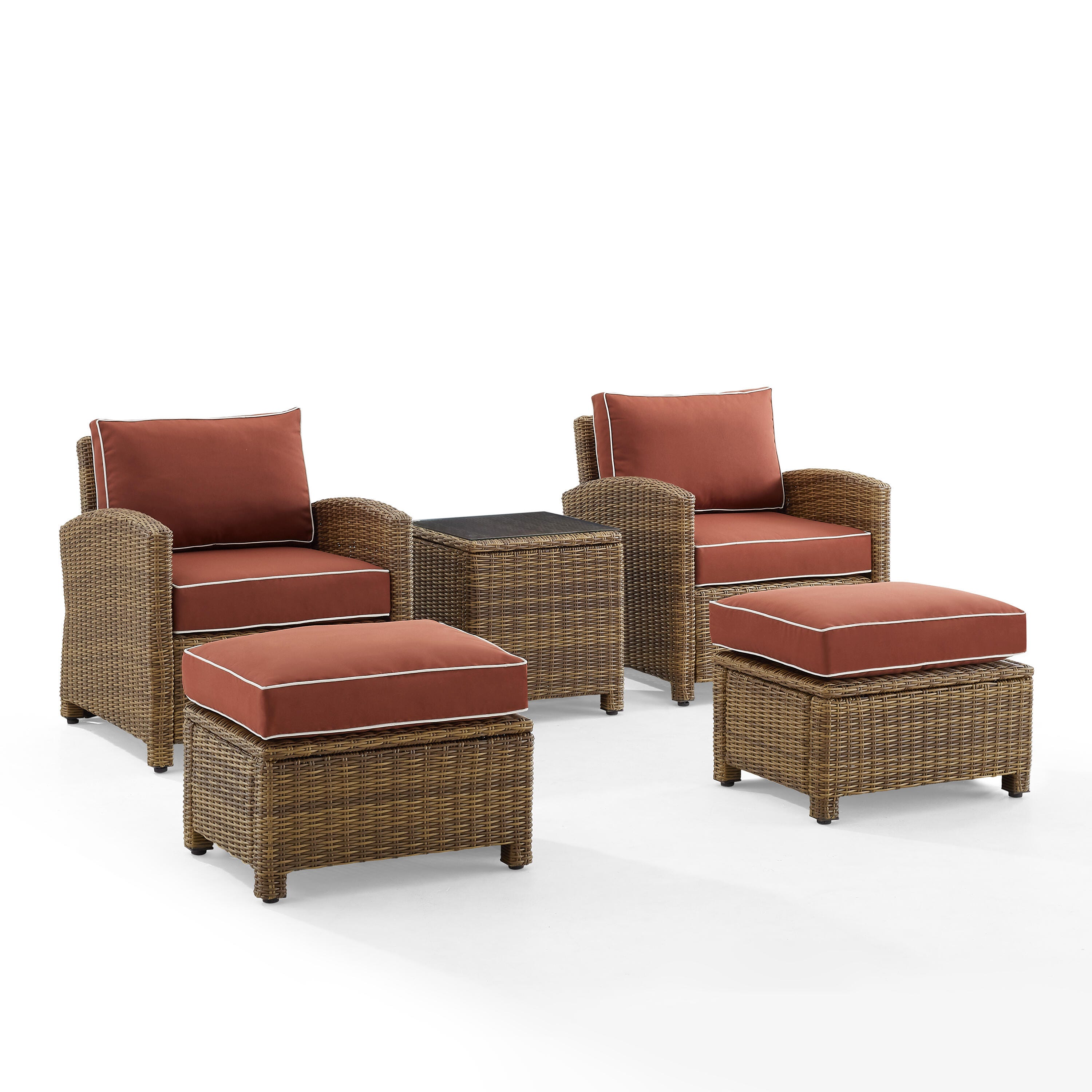 Bradenton 5Pc Outdoor Wicker Armchair Set, Sangria, large