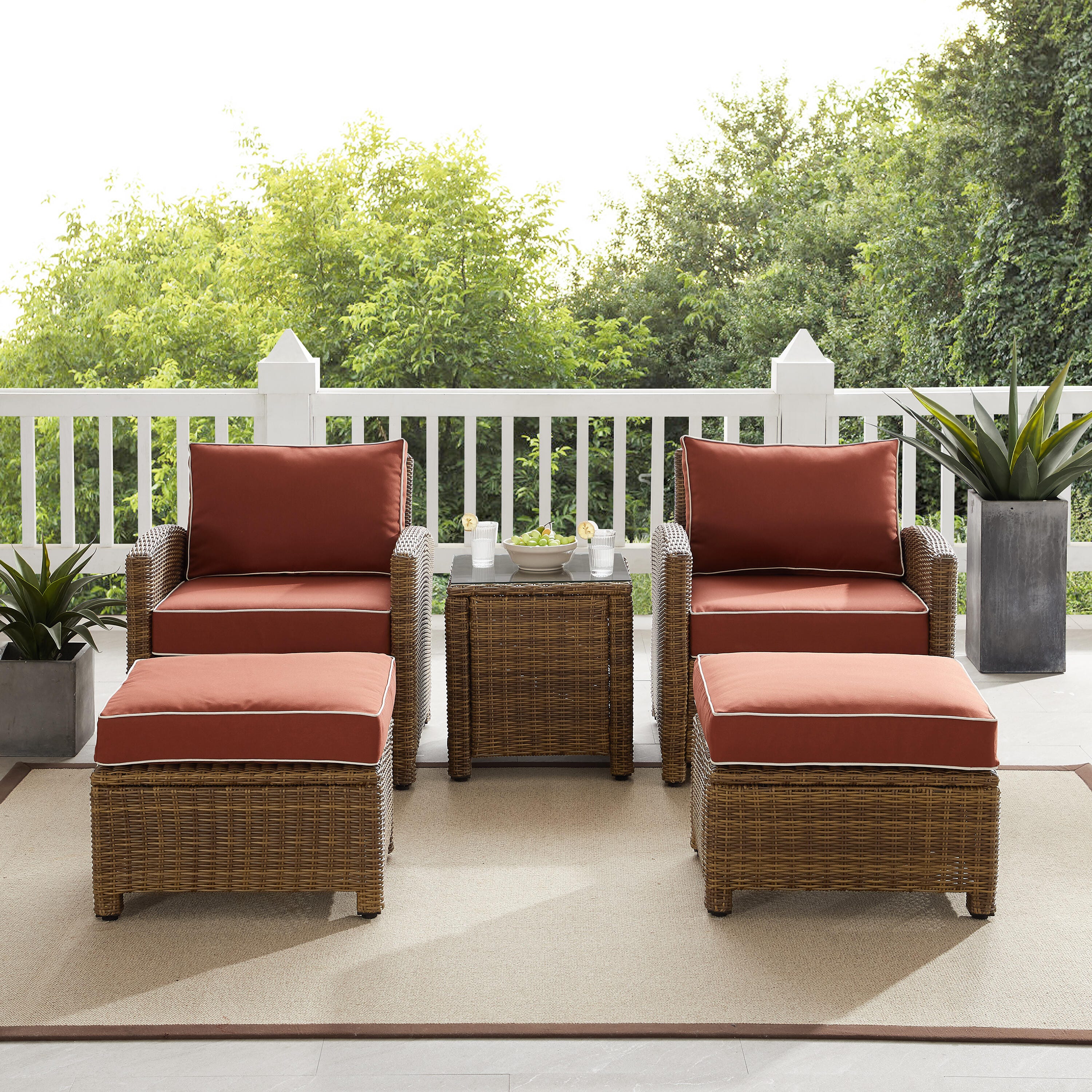 Bradenton 5Pc Outdoor Wicker Armchair Set, Sangria, large