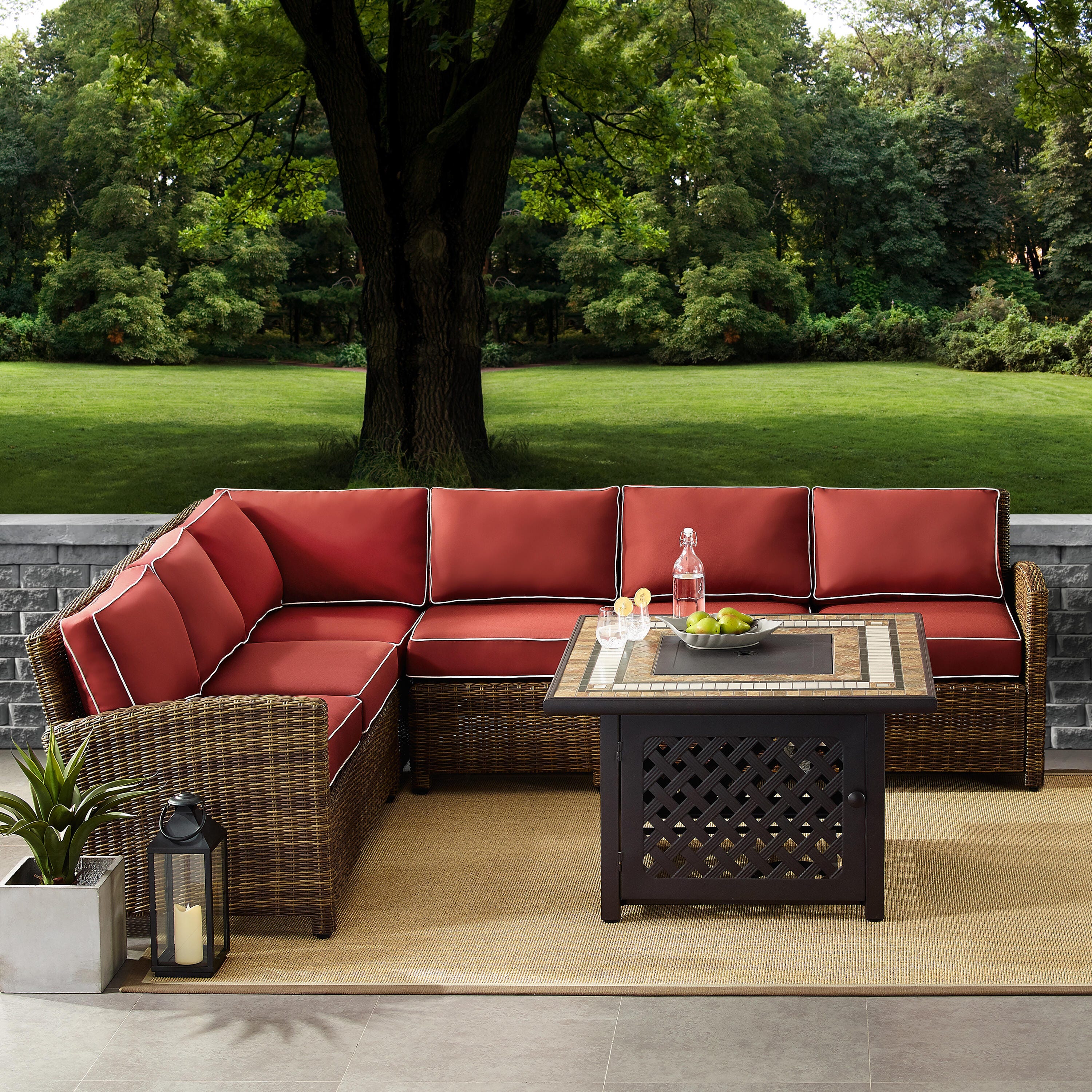 Bradenton 5Pc Outdoor Wicker Sectional Set W/Fire Table, , large
