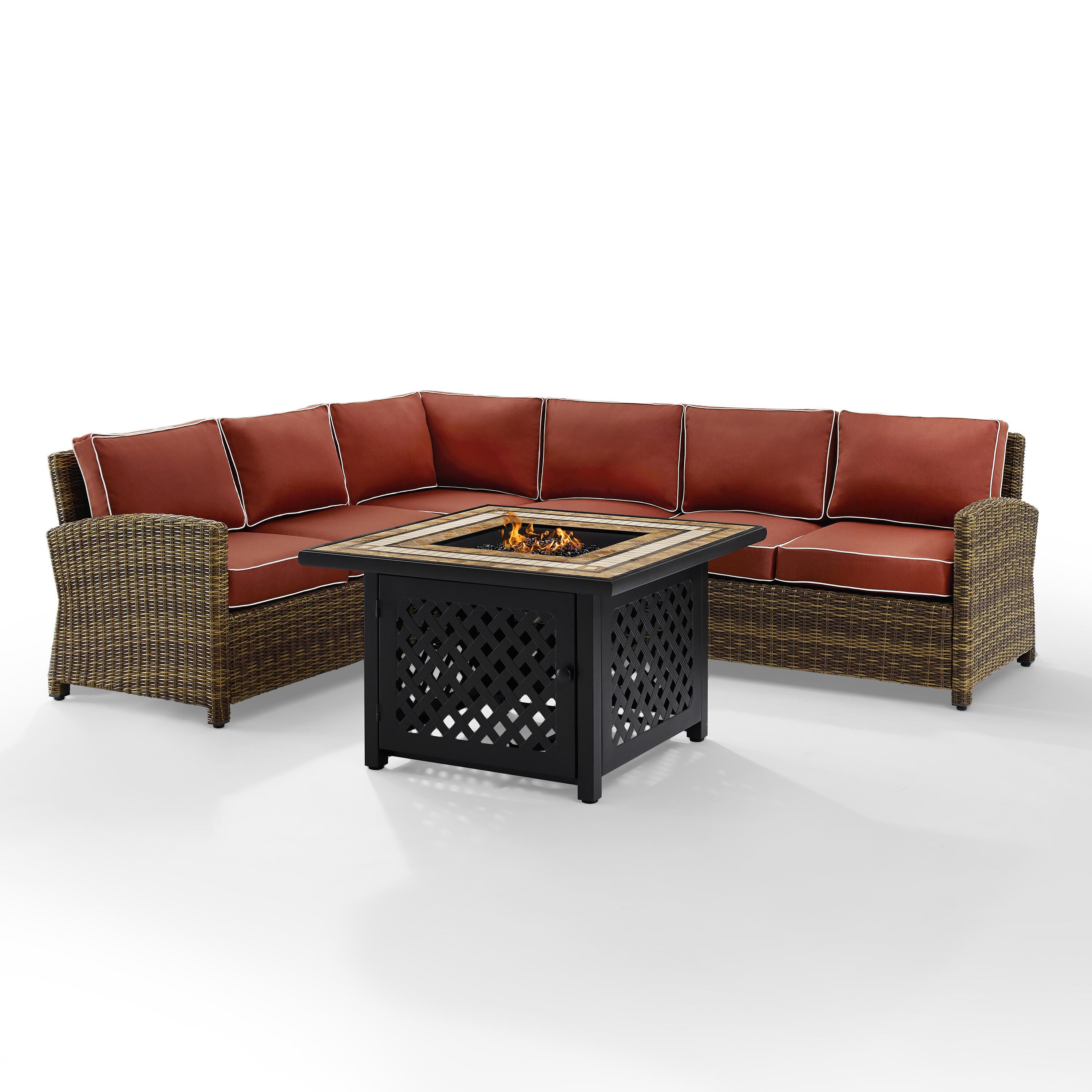 Bradenton 5Pc Outdoor Wicker Sectional Set W/Fire Table, , large