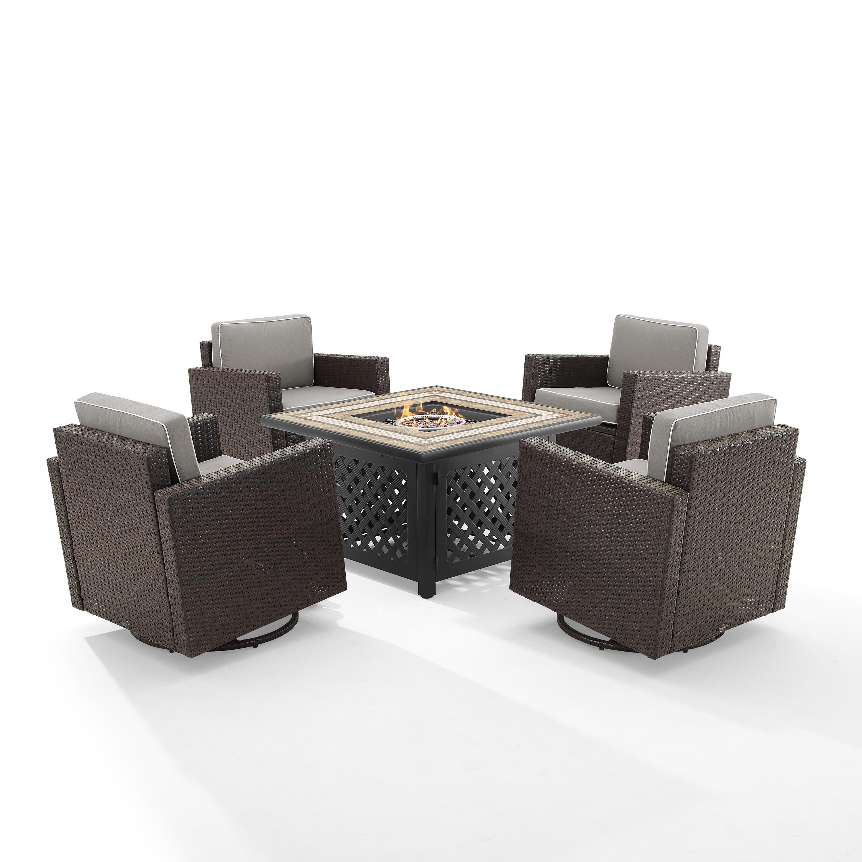 Palm Harbor 5Pc Outdoor Wicker Conversation Set W/Fire Table, , large