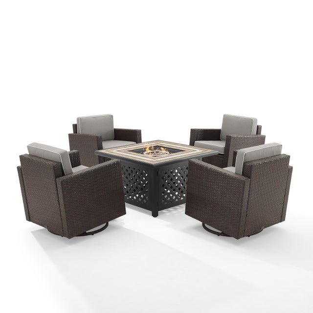 Palm Harbor 5-Piece Outdoor Conversation Set with Fire Pit Table