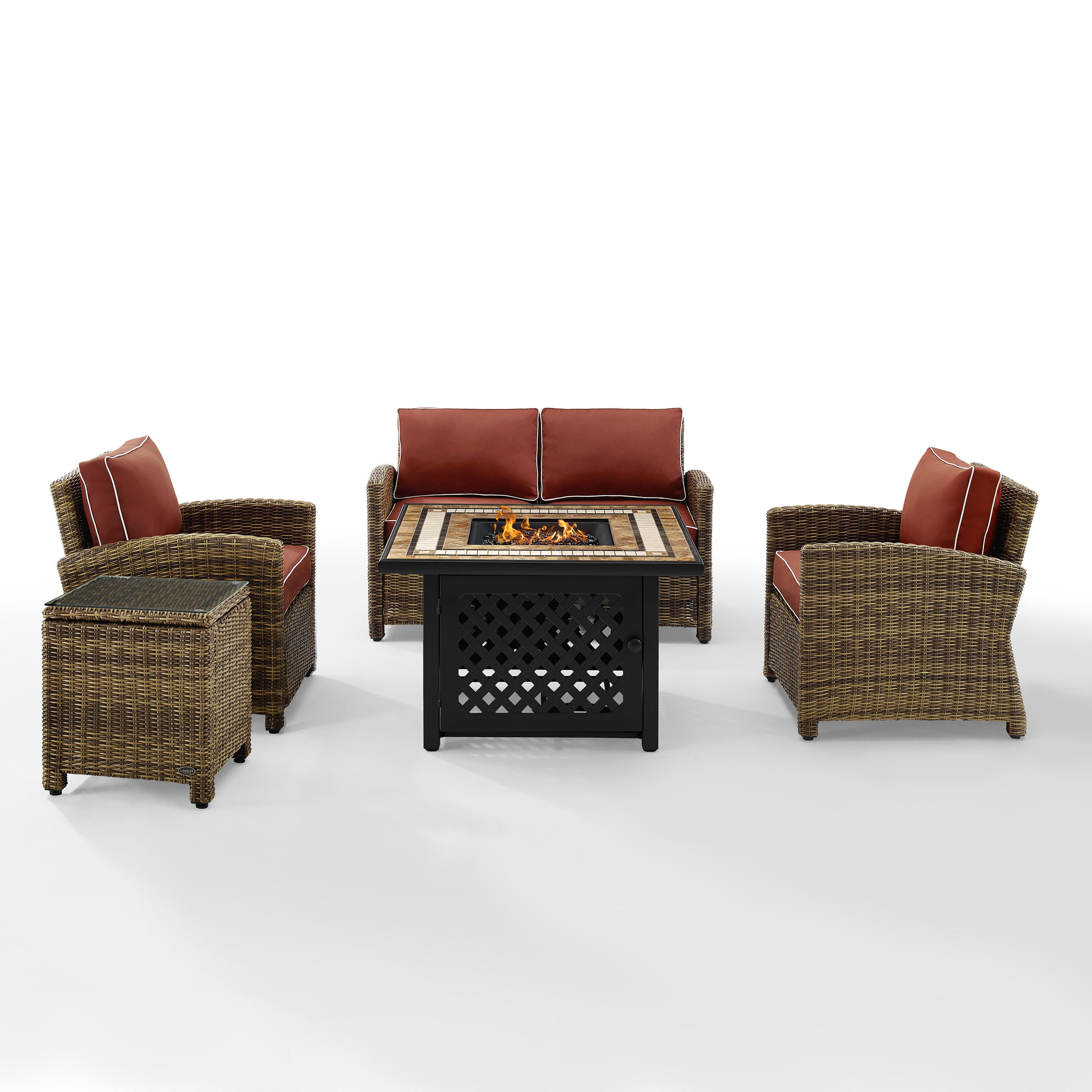 Bradenton 5Pc Outdoor Wicker Conversation Set W/Fire Table, , large