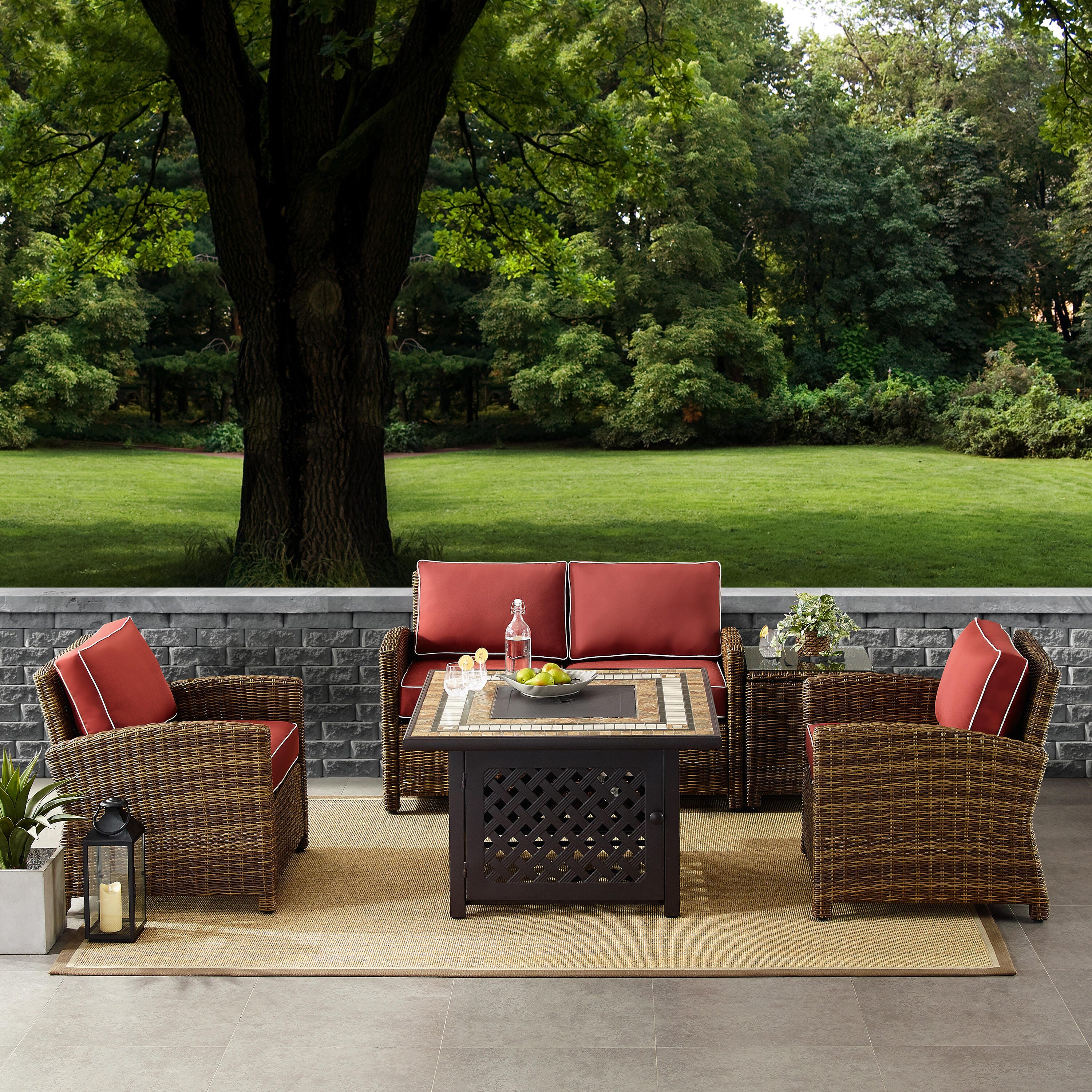 Bradenton 5Pc Outdoor Wicker Conversation Set W/Fire Table, , large