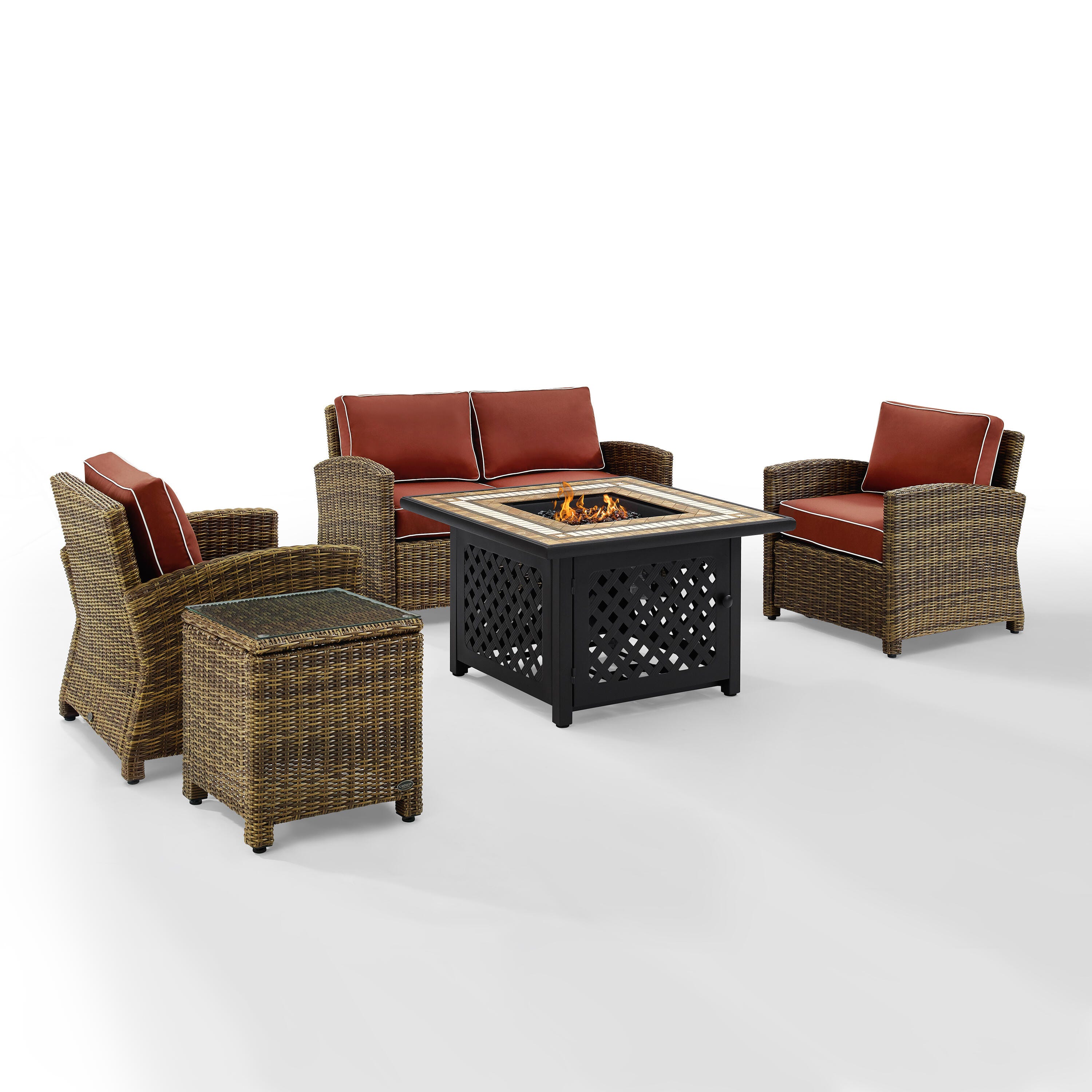 Bradenton 5Pc Outdoor Wicker Conversation Set W/Fire Table, , large
