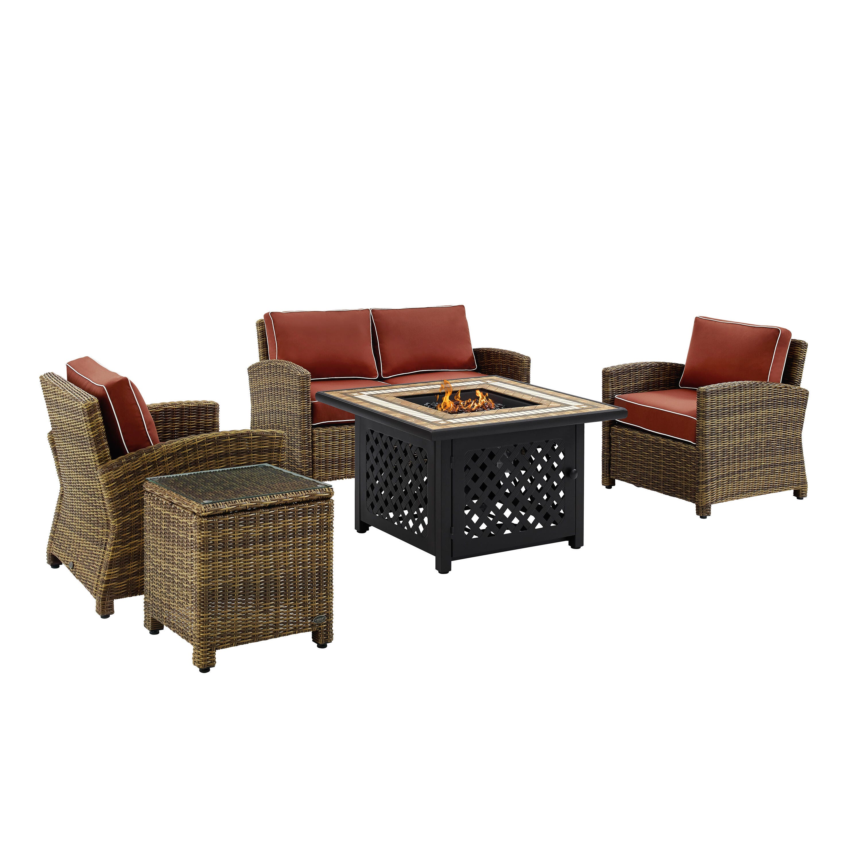 Bradenton 5Pc Outdoor Wicker Conversation Set W/Fire Table, , large
