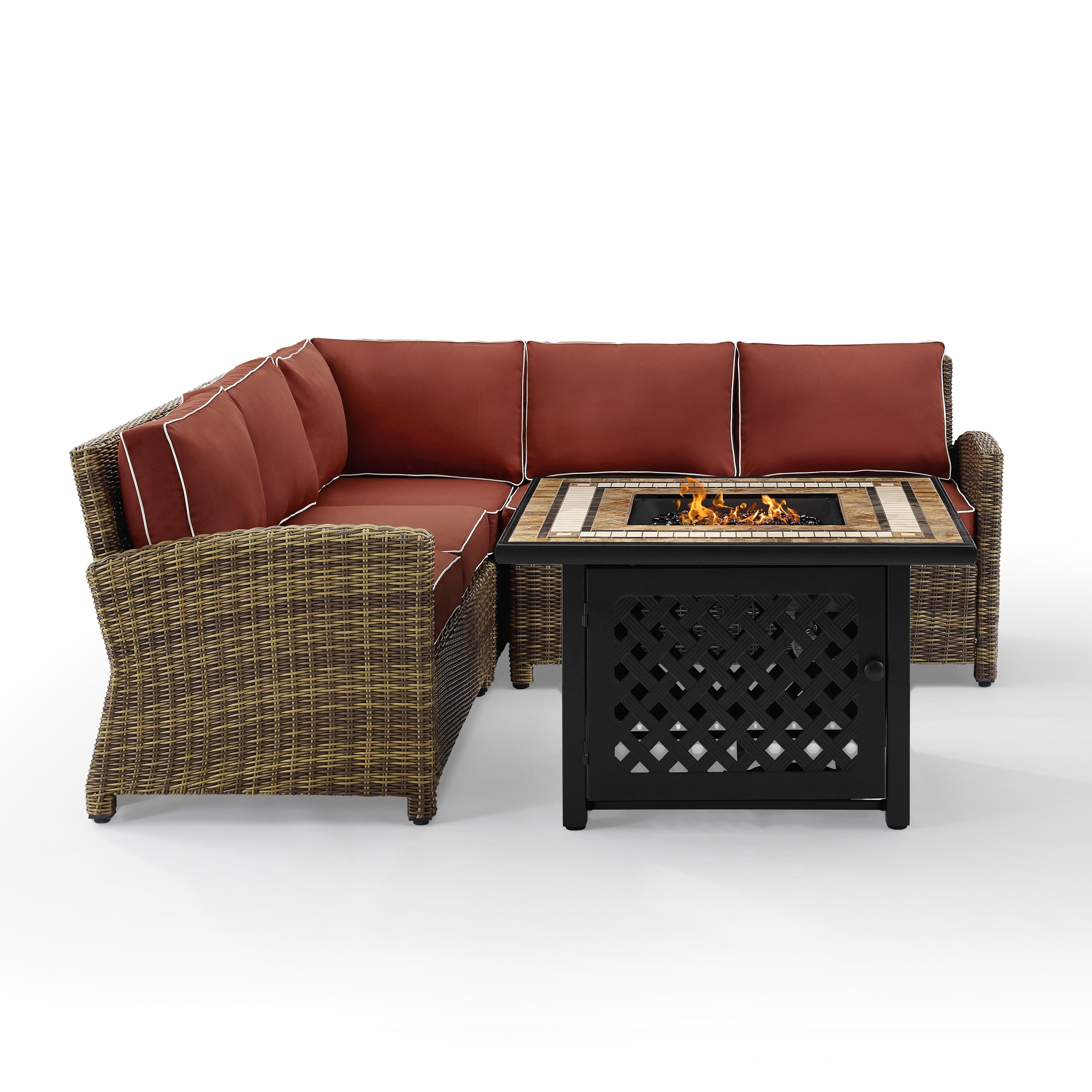 Bradenton 4Pc Outdoor Wicker Sectional Set W/Fire Table, , large