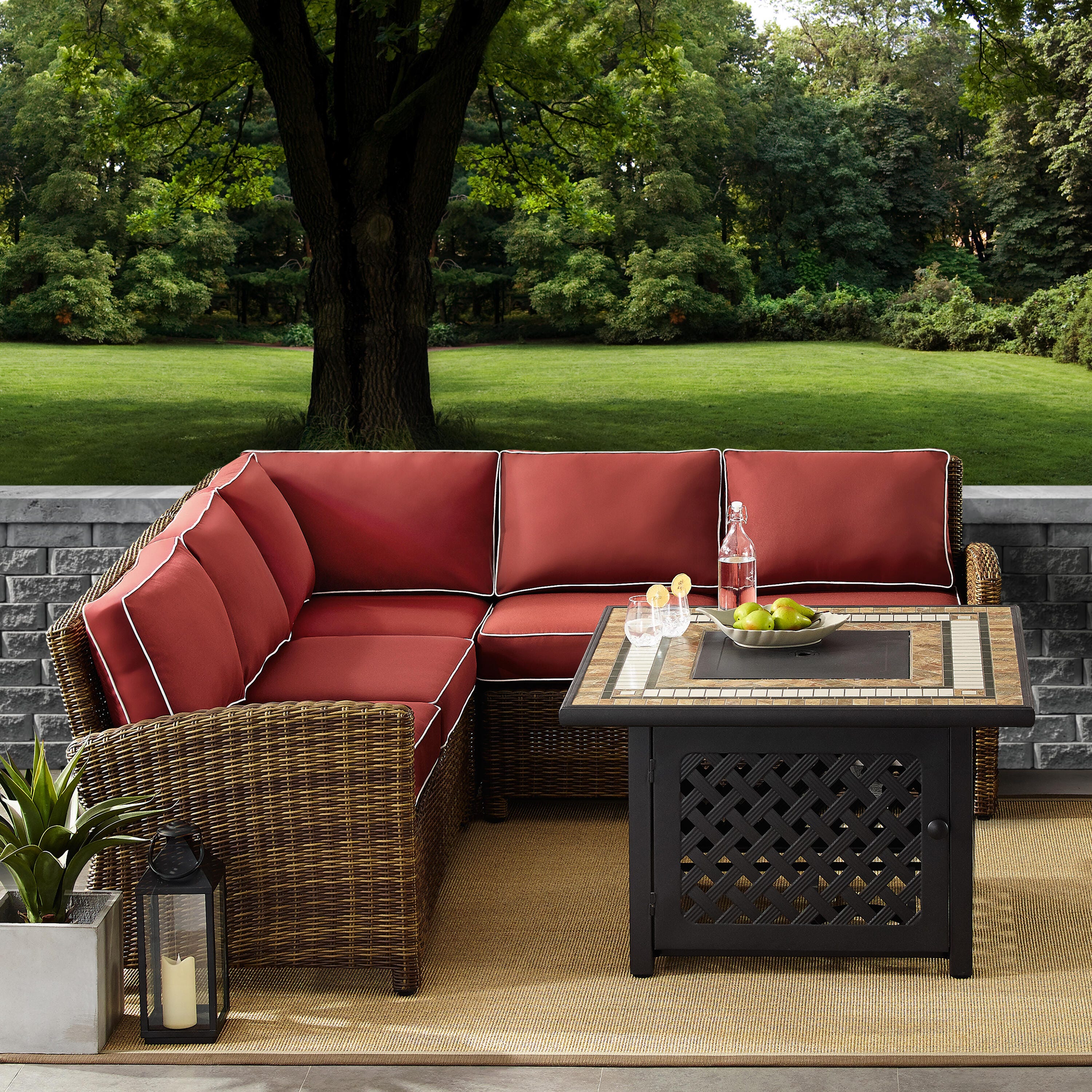Bradenton 4Pc Outdoor Wicker Sectional Set W/Fire Table, , large