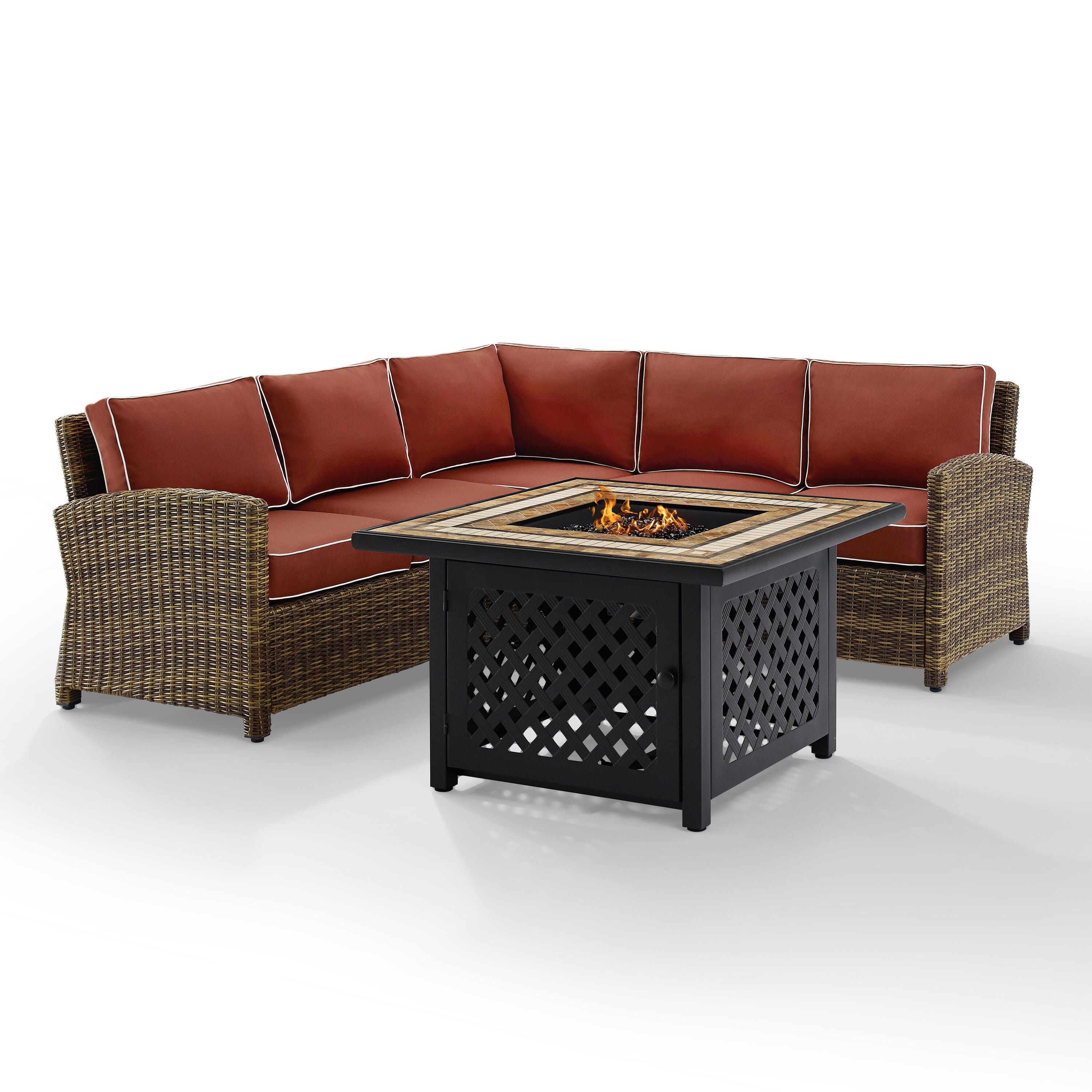 Bradenton 4Pc Outdoor Wicker Sectional Set W/Fire Table, , large