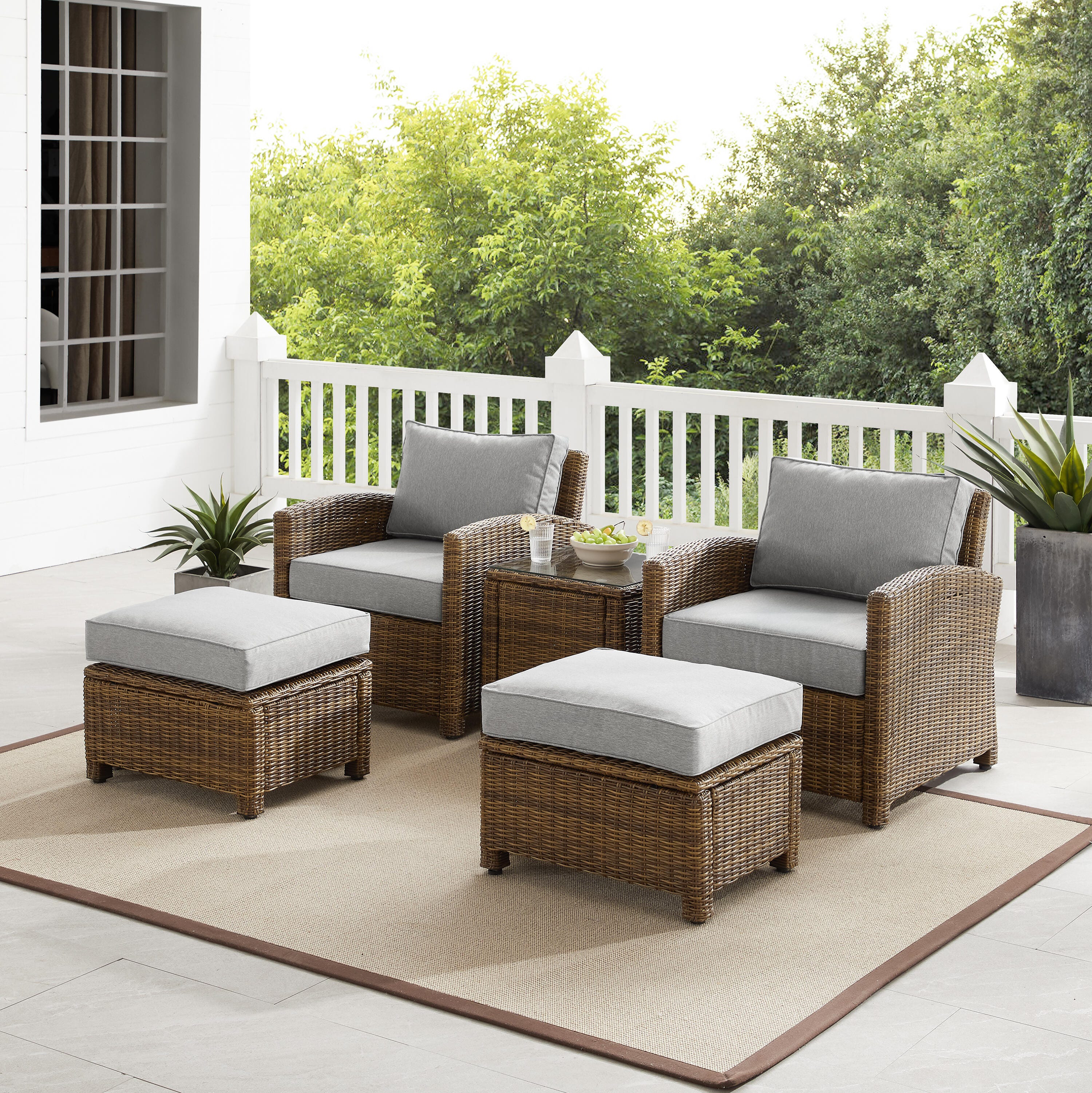 Bradenton 5Pc Outdoor Wicker Armchair Set, Gray/Brown, rollover