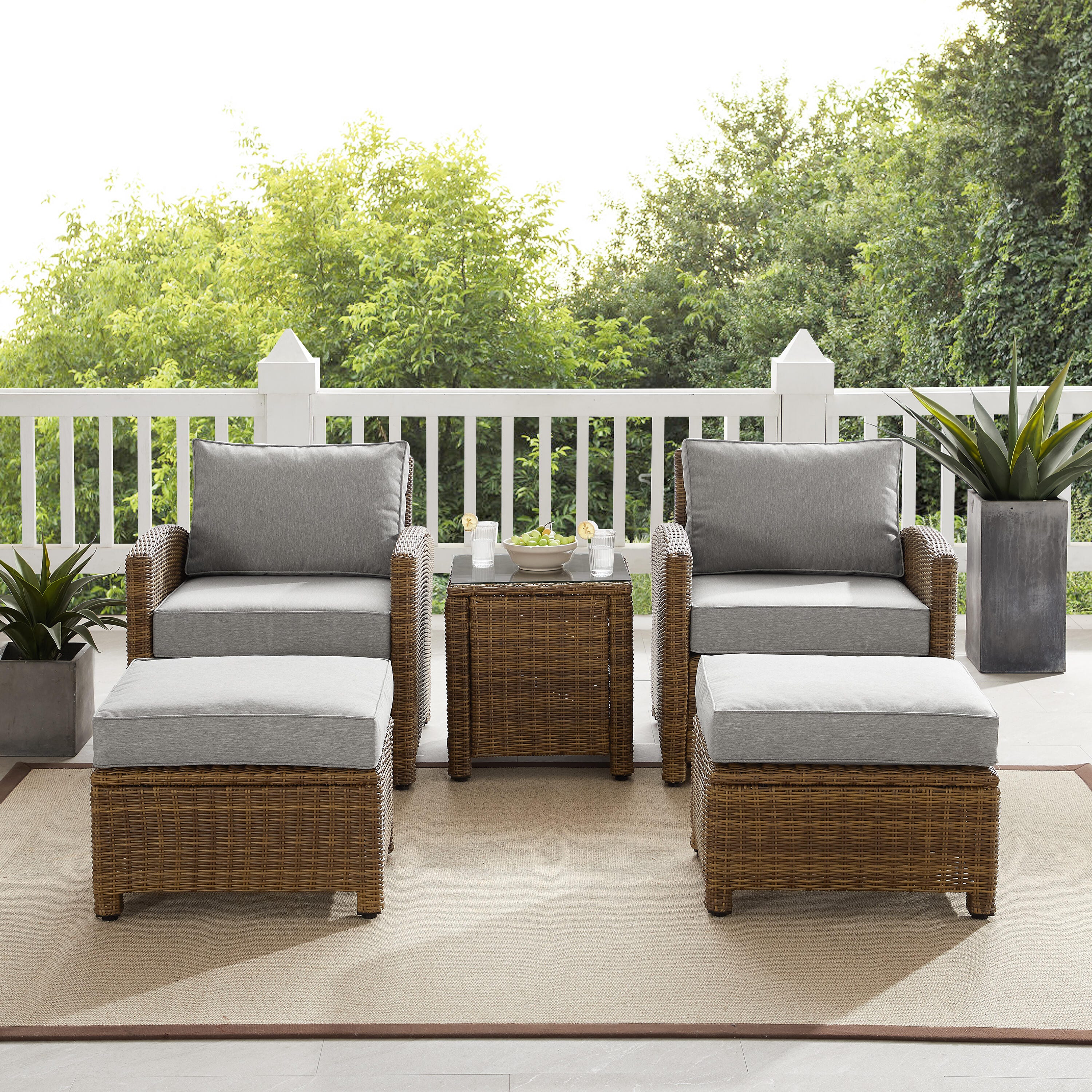 Bradenton 5Pc Outdoor Wicker Armchair Set, Gray/Brown, large