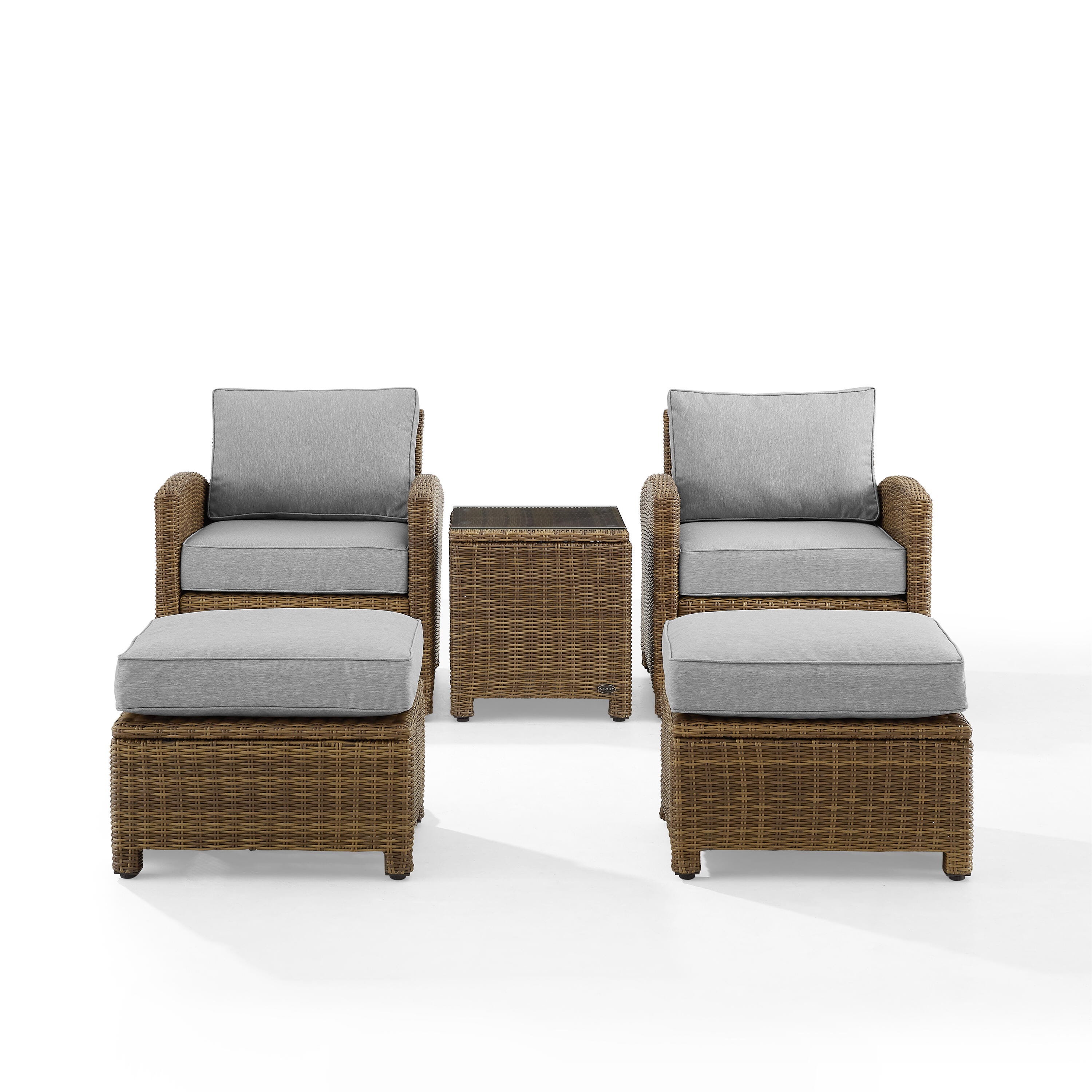 Bradenton 5Pc Outdoor Wicker Armchair Set, Gray/Brown, large