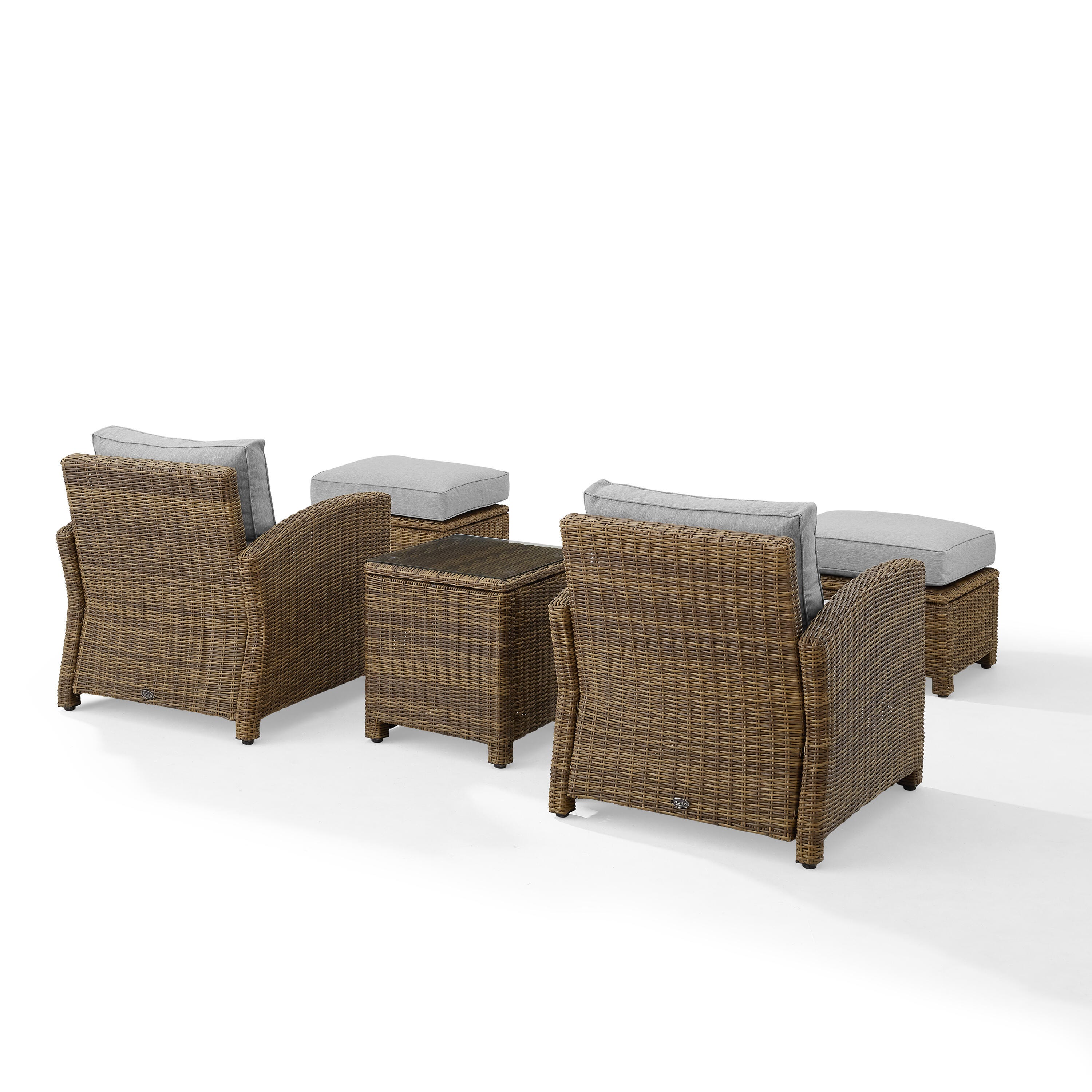 Bradenton 5Pc Outdoor Wicker Armchair Set, Gray/Brown, large