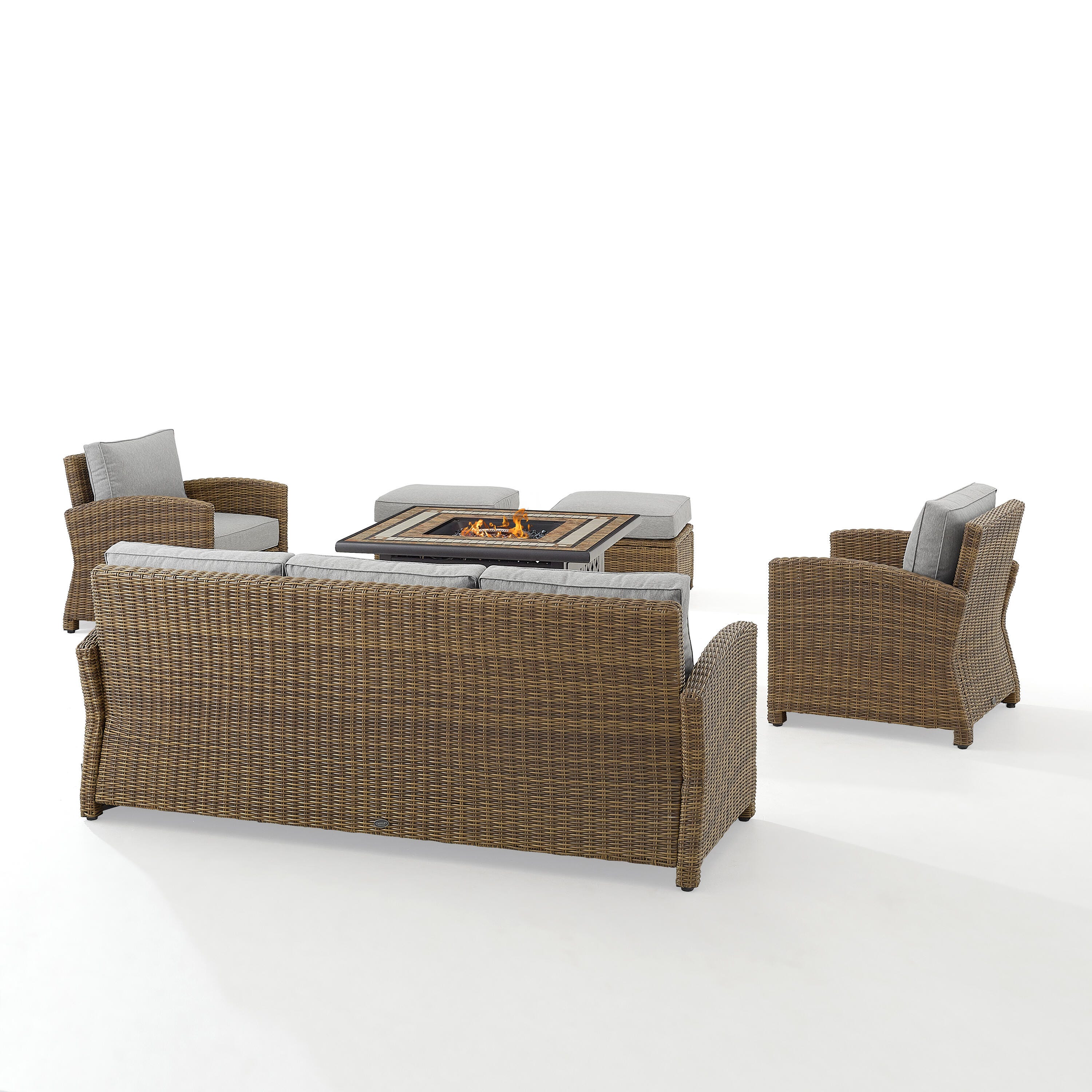 Bradenton 6Pc Outdoor Wicker Sofa Set W/Fire Table, Gray, large