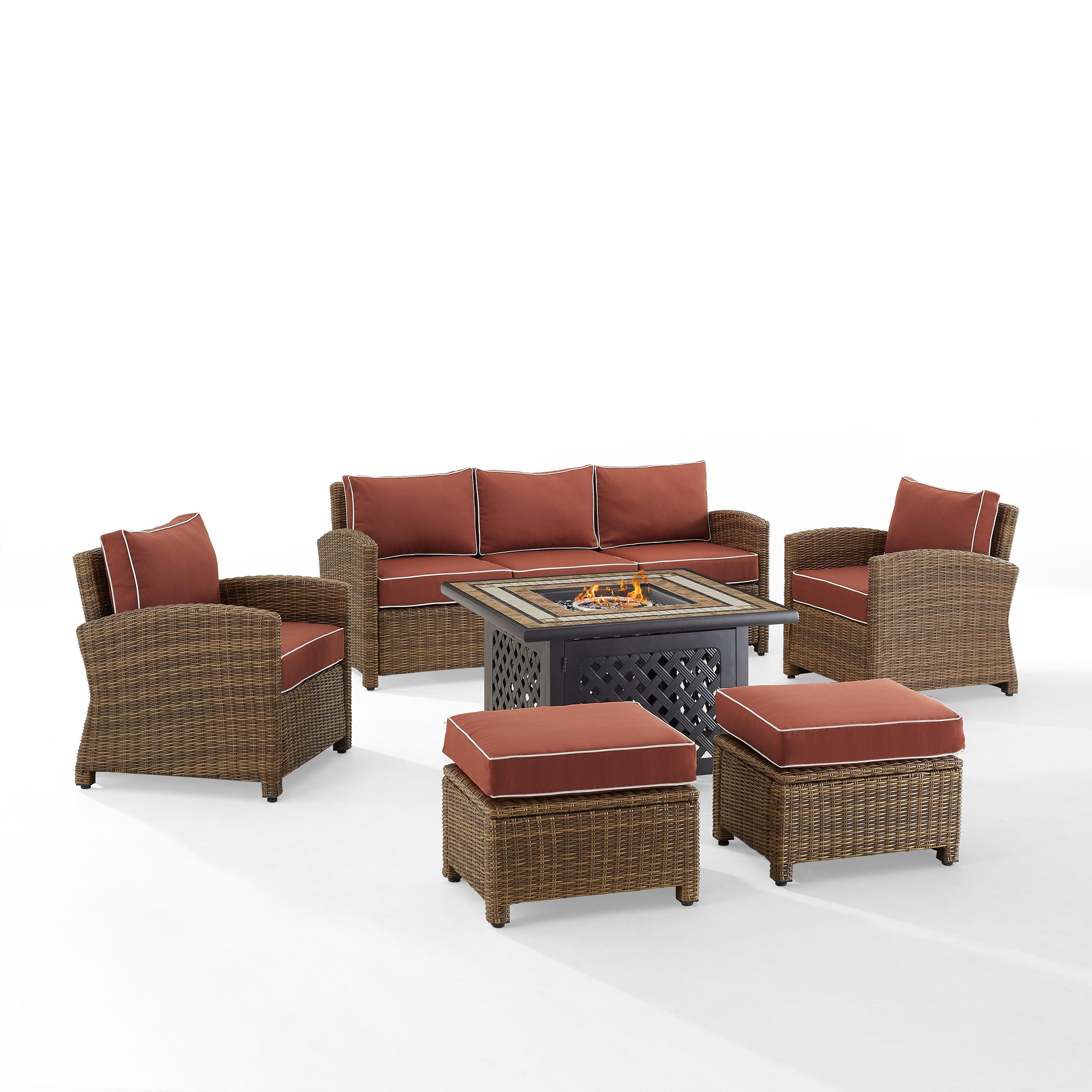 Bradenton 6Pc Outdoor Wicker Sofa Set W/Fire Table, Sangria, large