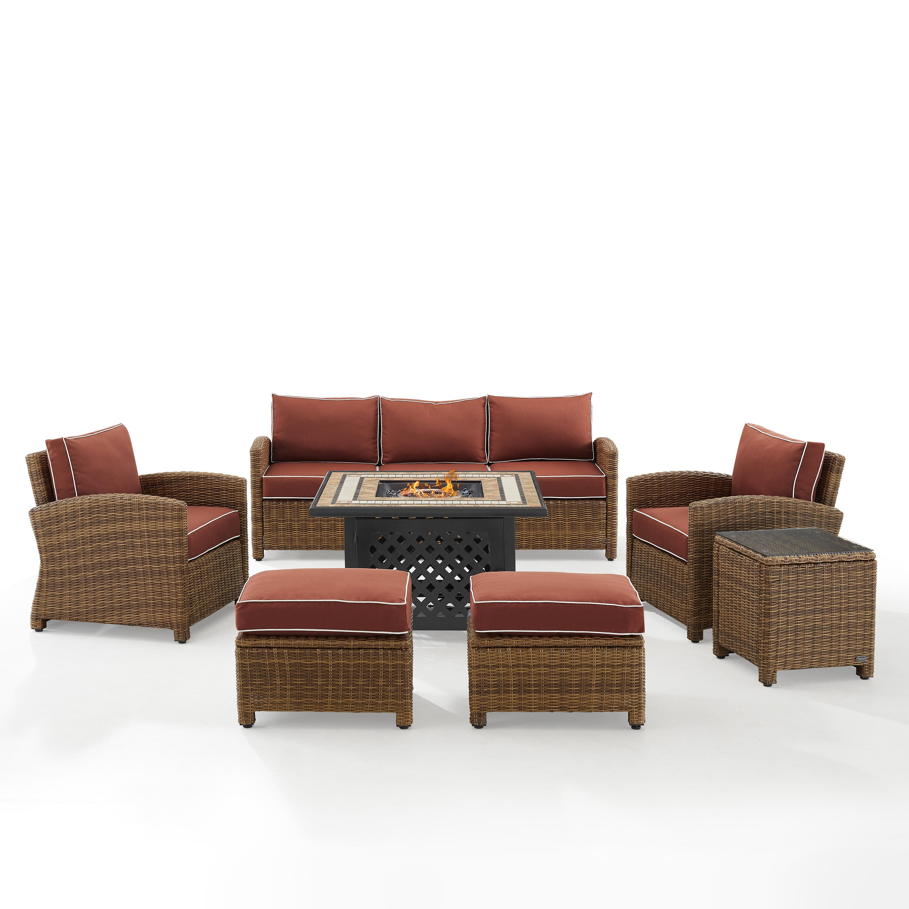 Bradenton 6Pc Outdoor Wicker Sofa Set W/Fire Table, Sangria, large