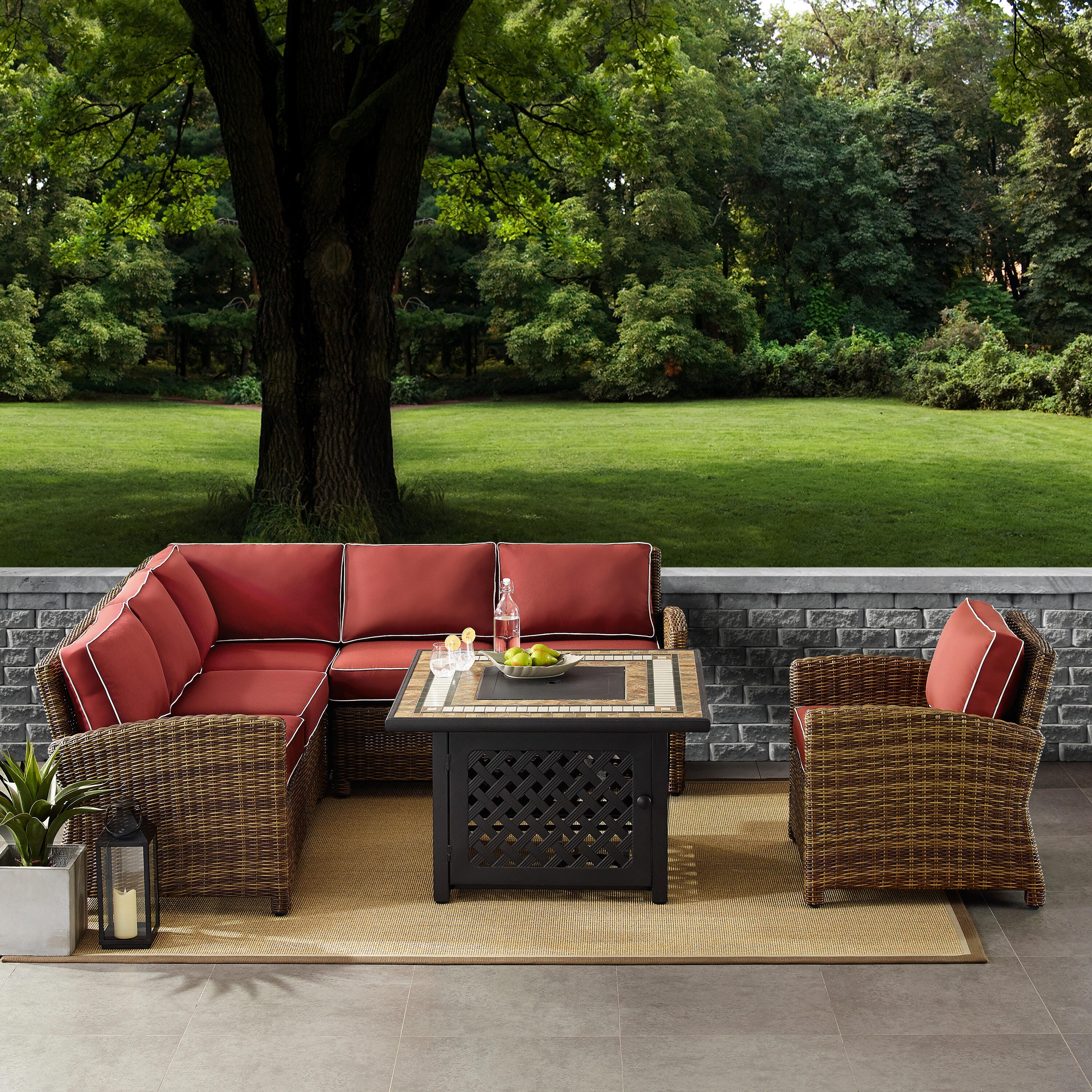 Bradenton 5 Piece Outdoor Sectional Set with Fire Table | Ashley