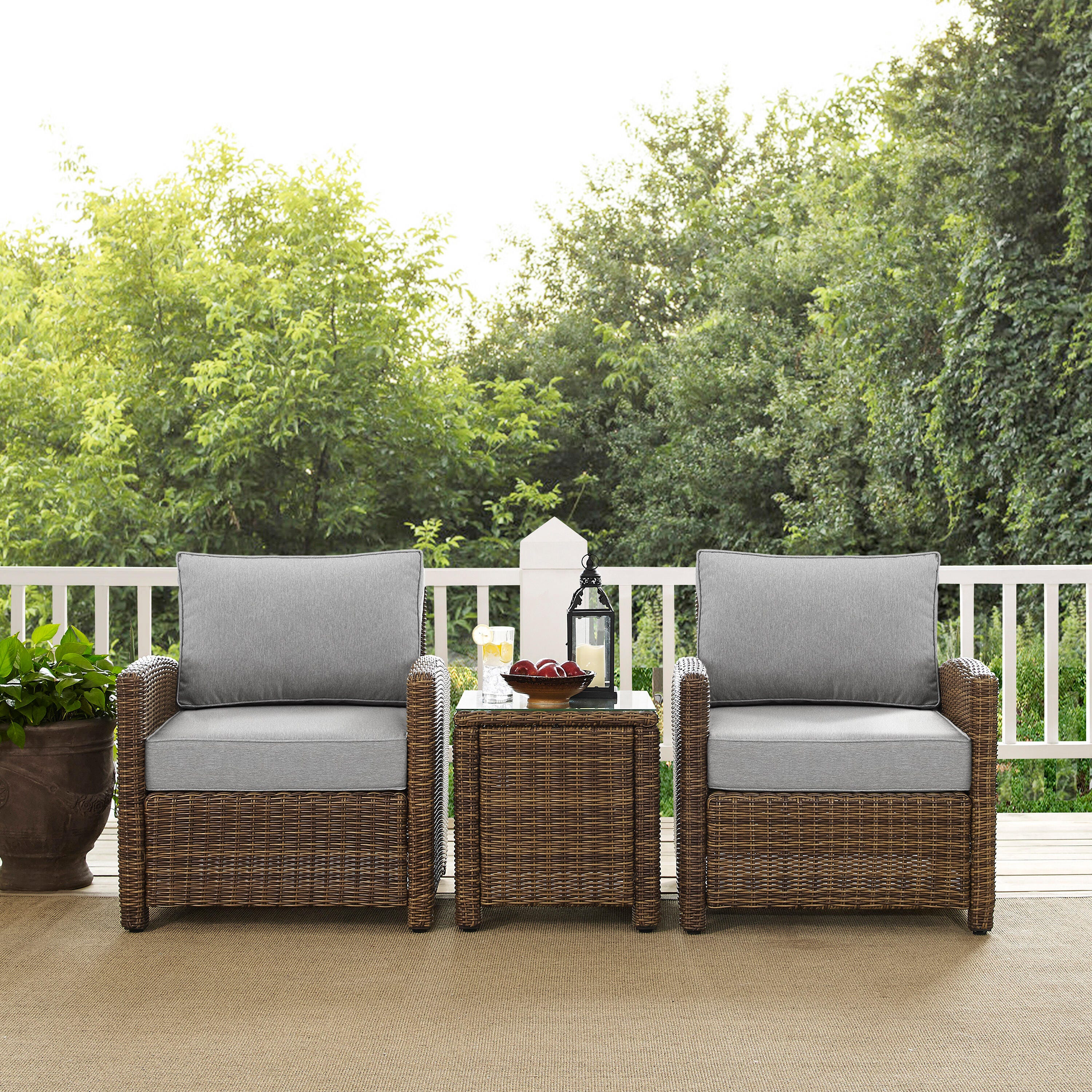 Bradenton 3Pc Outdoor Wicker Armchair Set, Gray/Brown, large