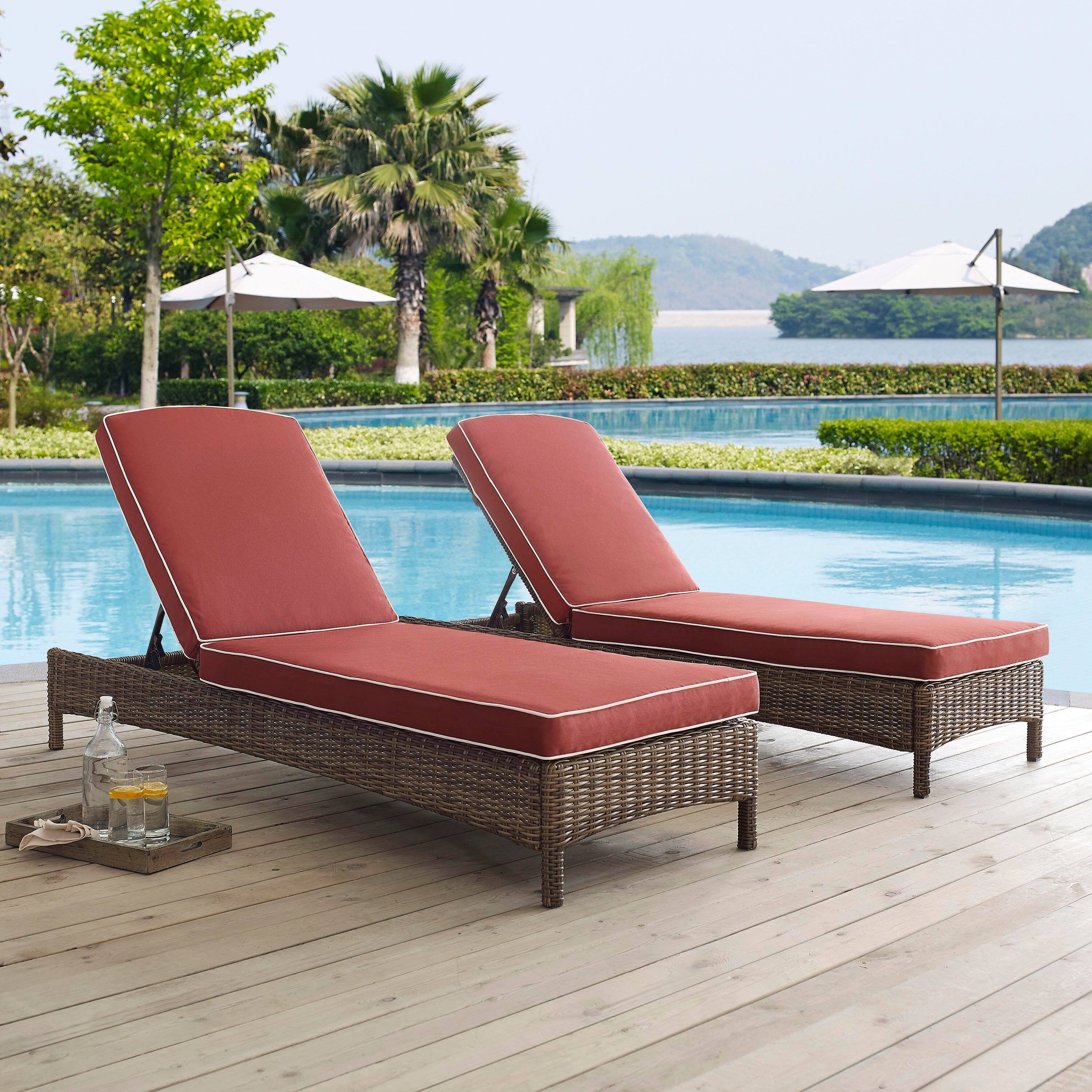 Bradenton Outdoor Wicker Chaise Lounge, Sangria, large