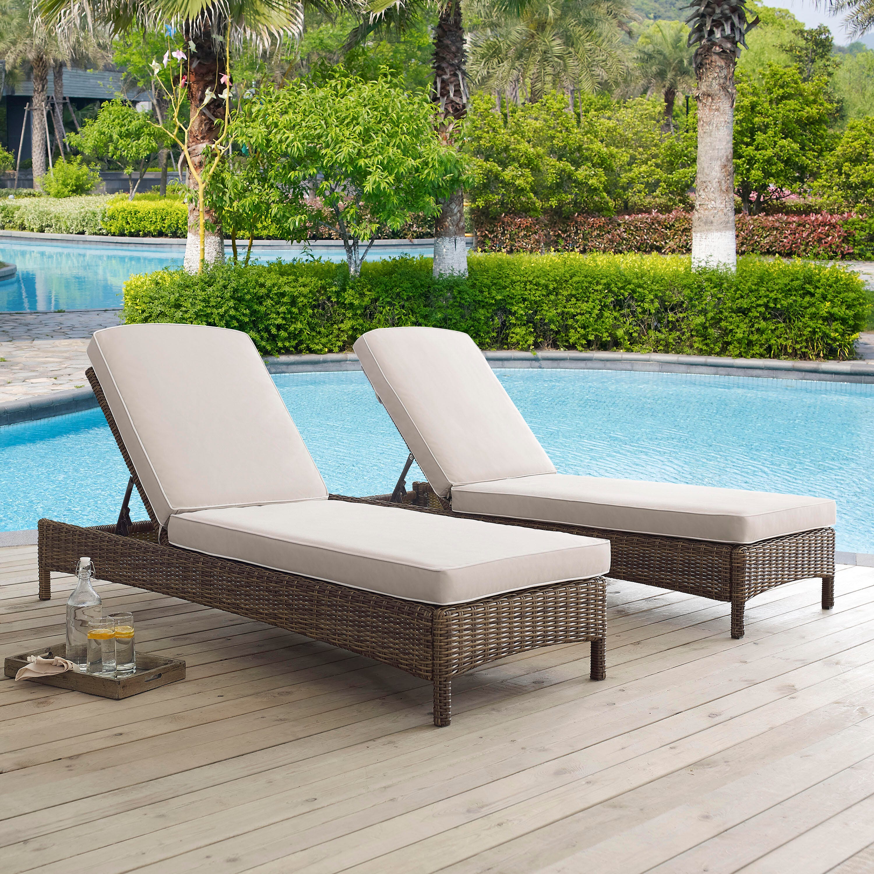 Bradenton Outdoor Wicker Chaise Lounge, Sand, large