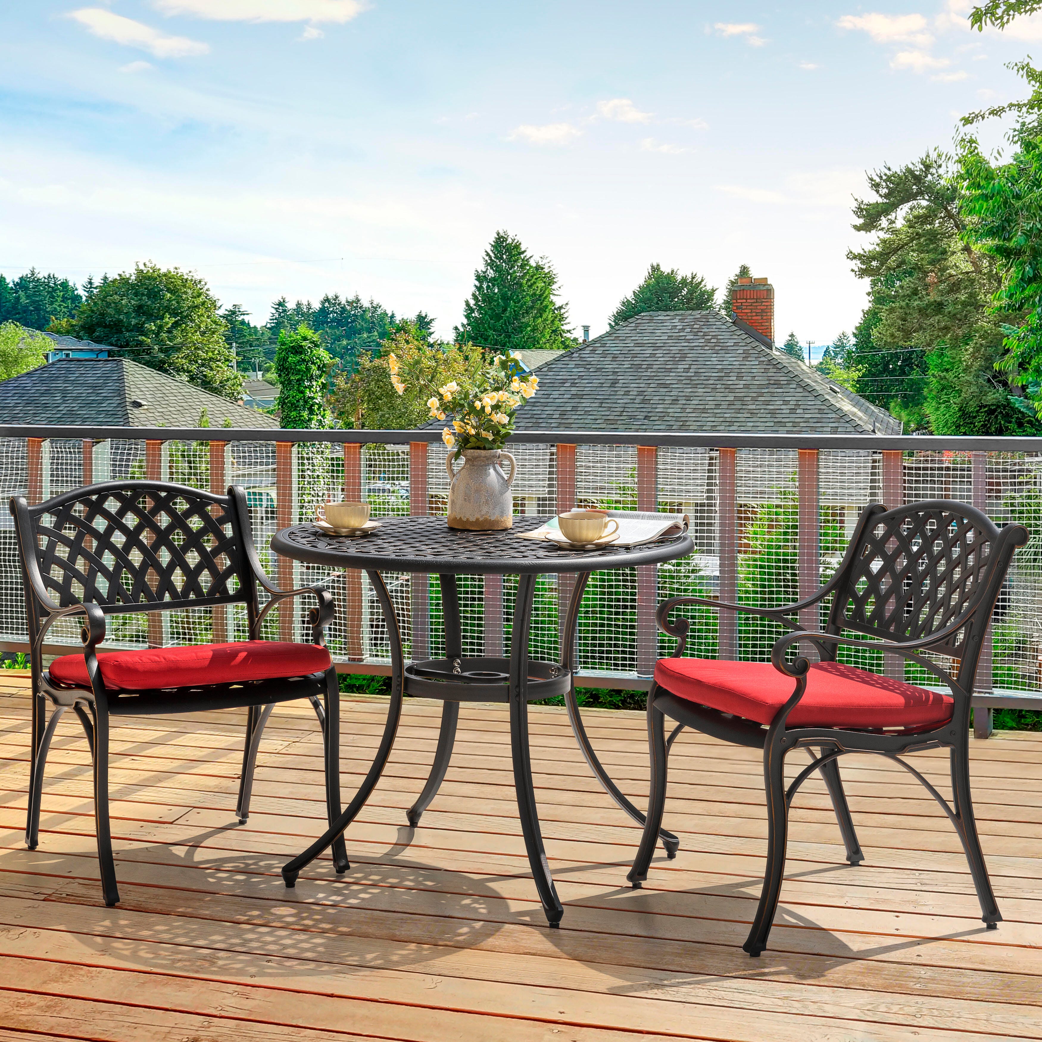 Nuu Garden 3 Piece Bistro Set with Rec Cushions, Red/Black, large