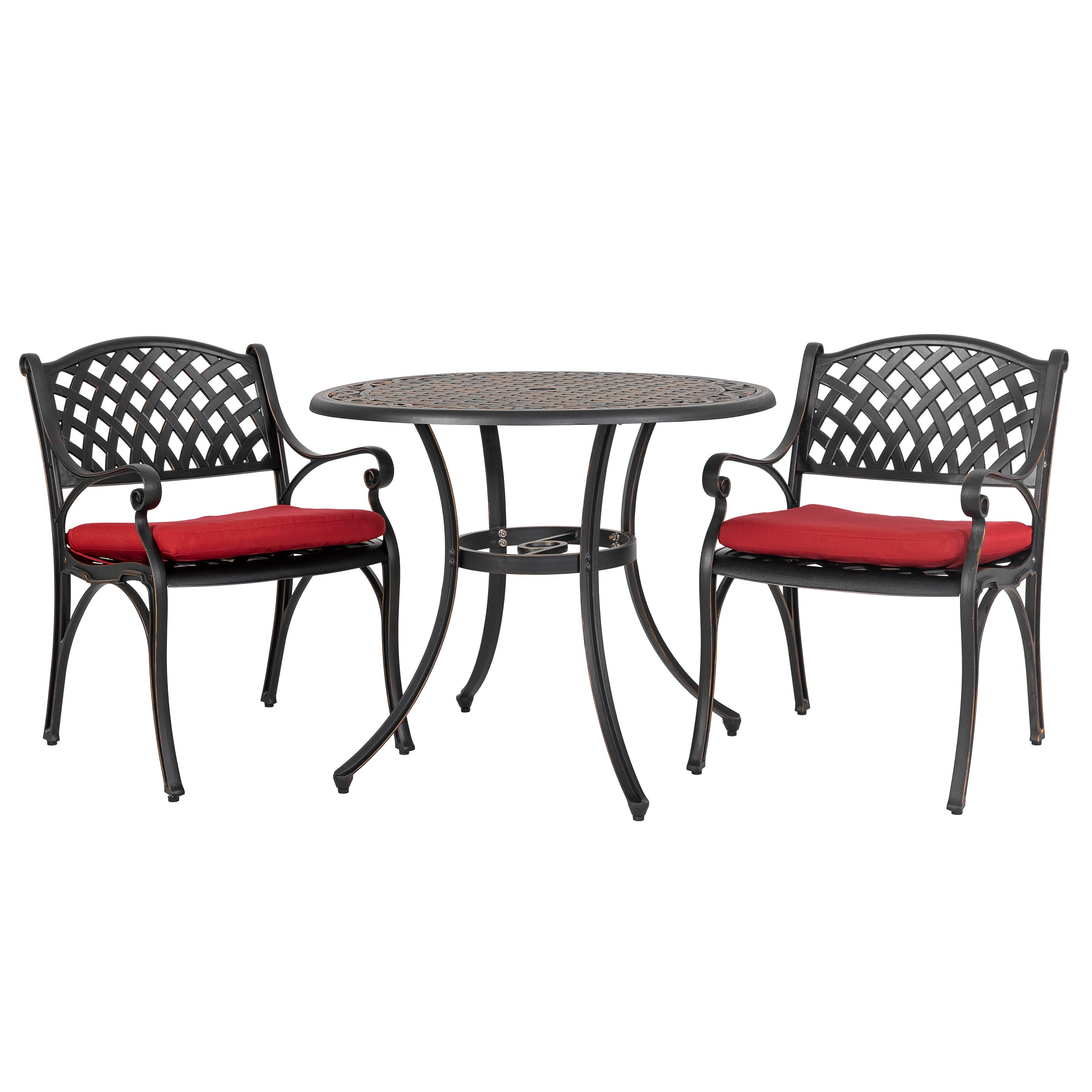 Nuu Garden 3 Piece Bistro Set with Rec Cushions, Red/Black, large